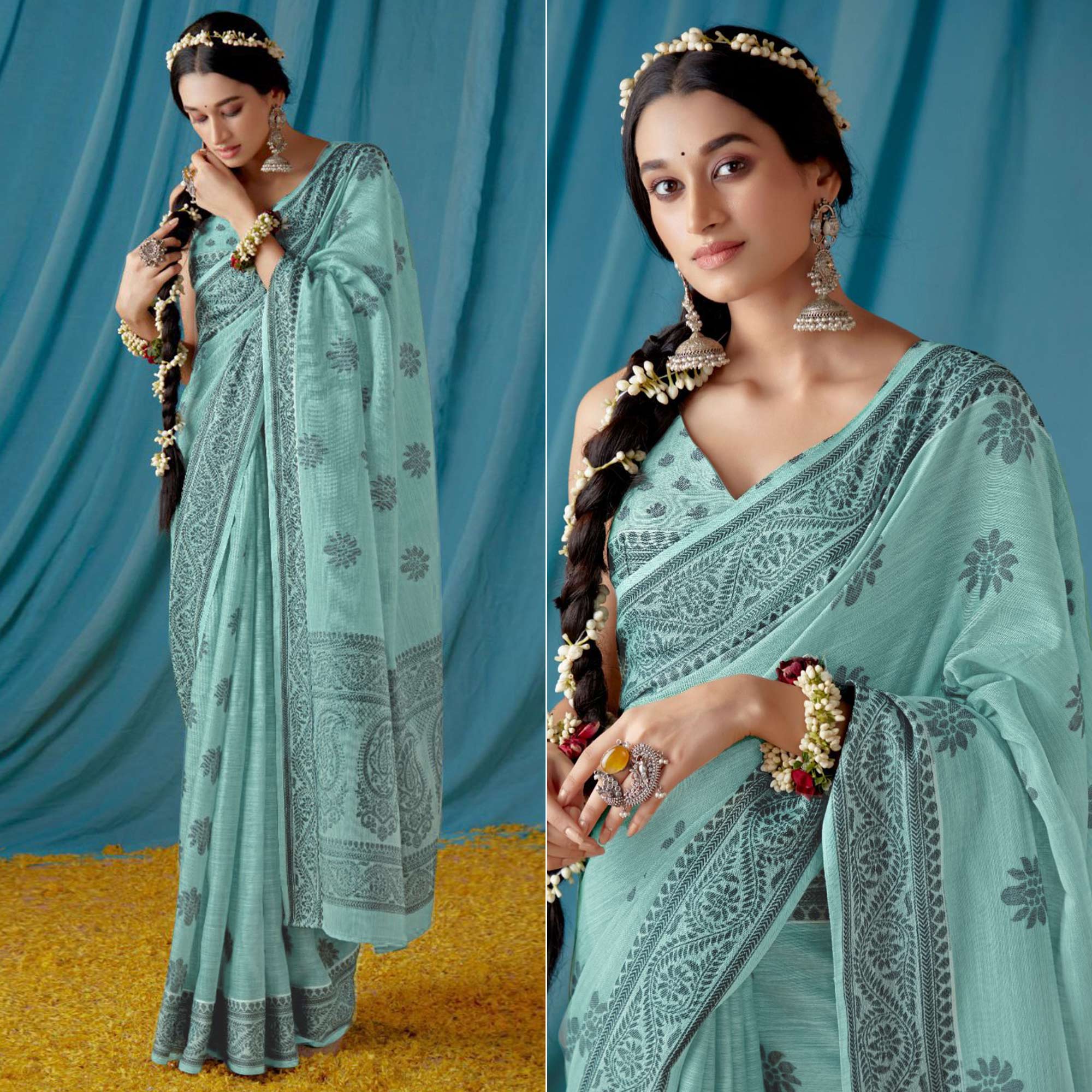 Rama Green Thread Woven Cotton Silk Saree