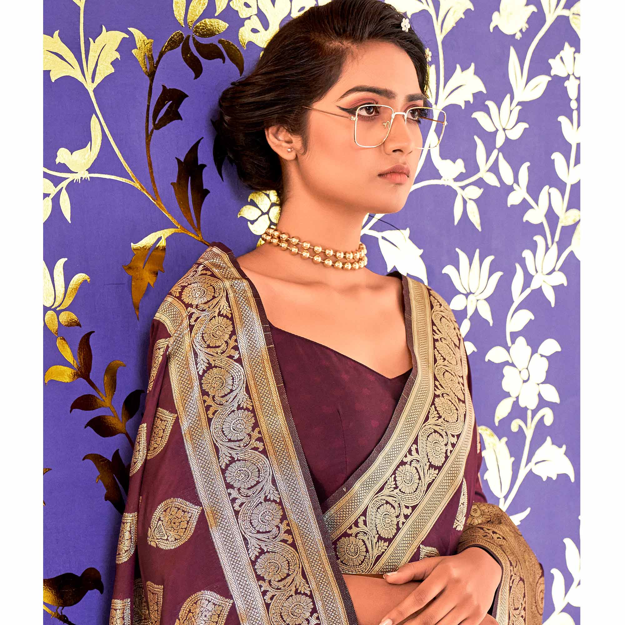 Wine Woven Pure Silk Saree