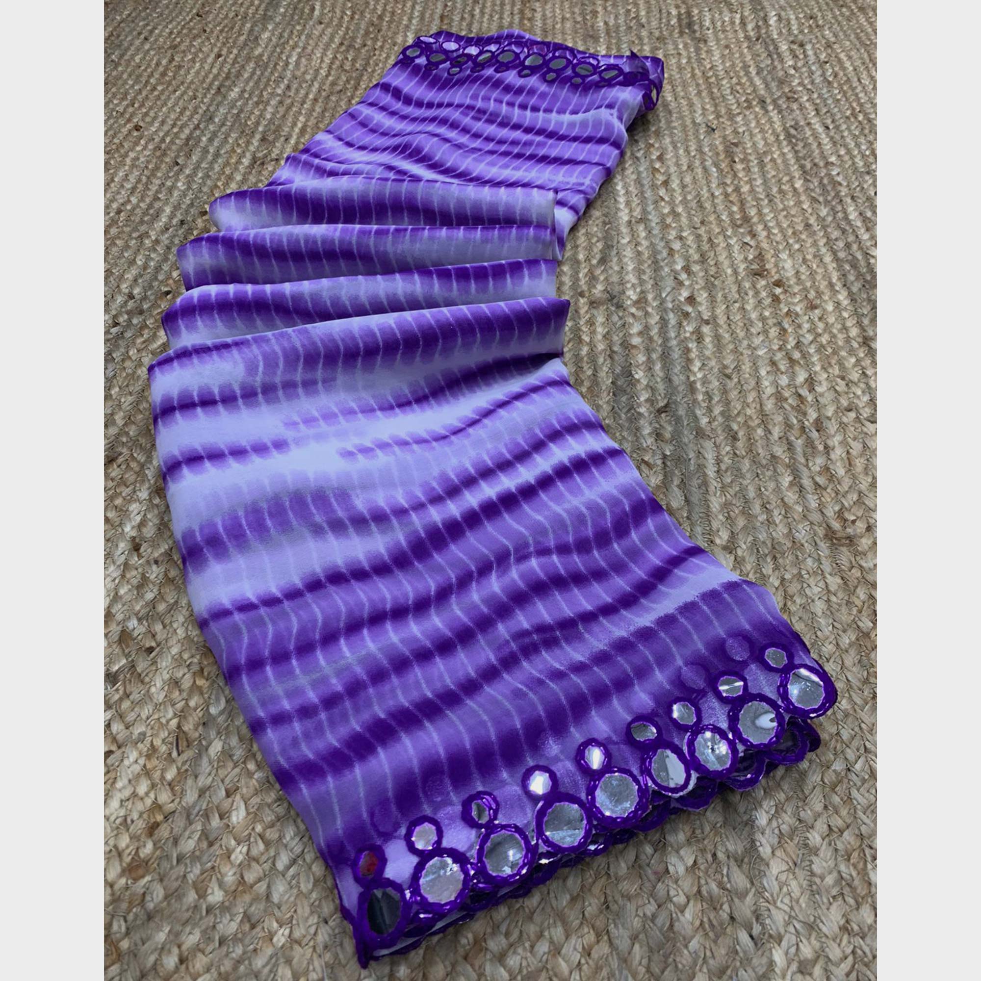 Violet Printed With Fancy Mirror Georgette Saree