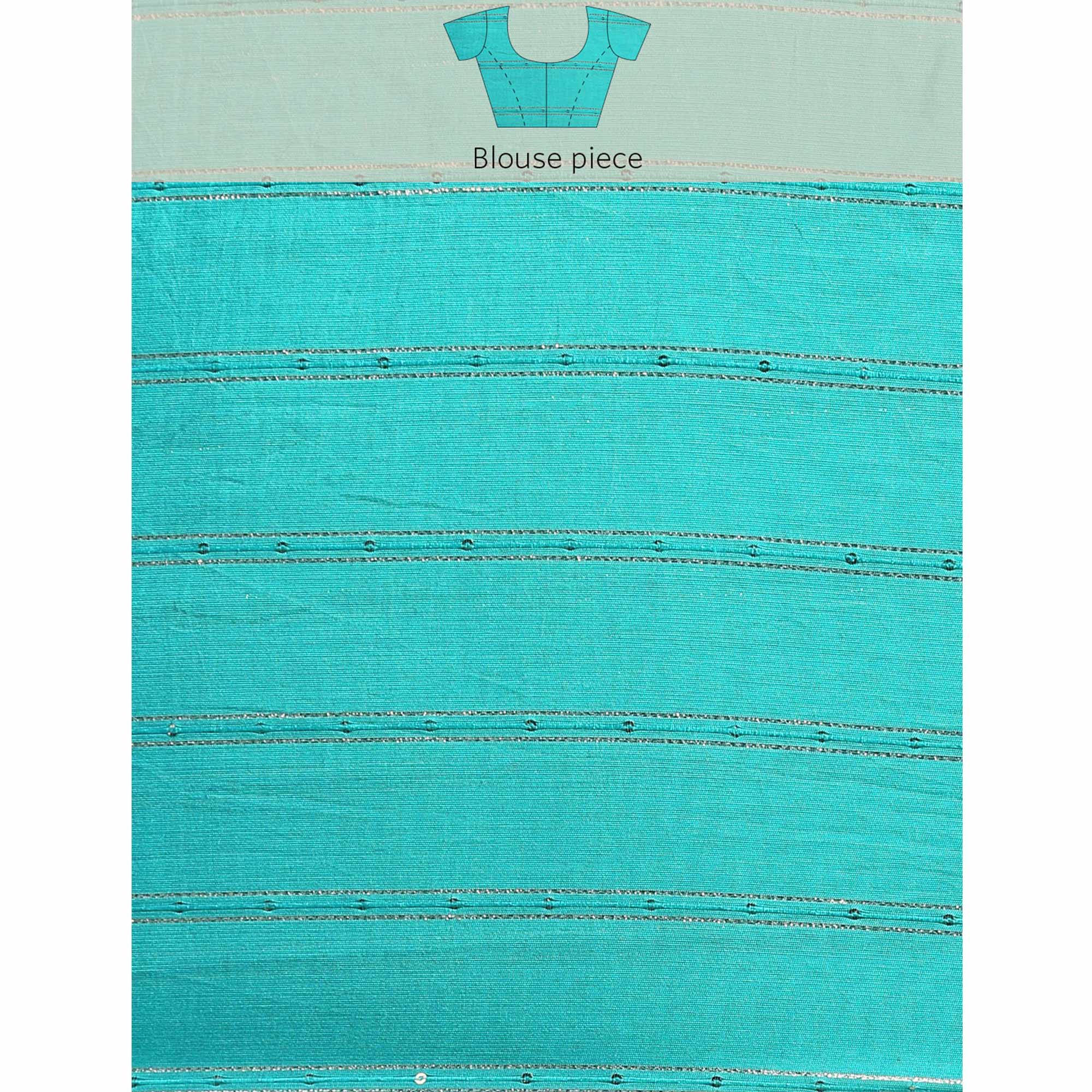 Turquoise Foil Printed With Embroidered Border Chiffon Saree