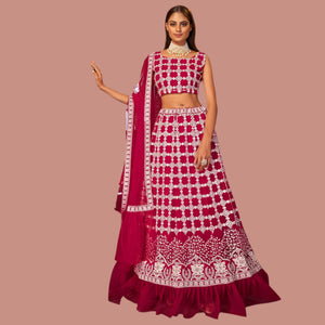 Rani Pink Floral Sequins Embroidered Net Lehenga Choli