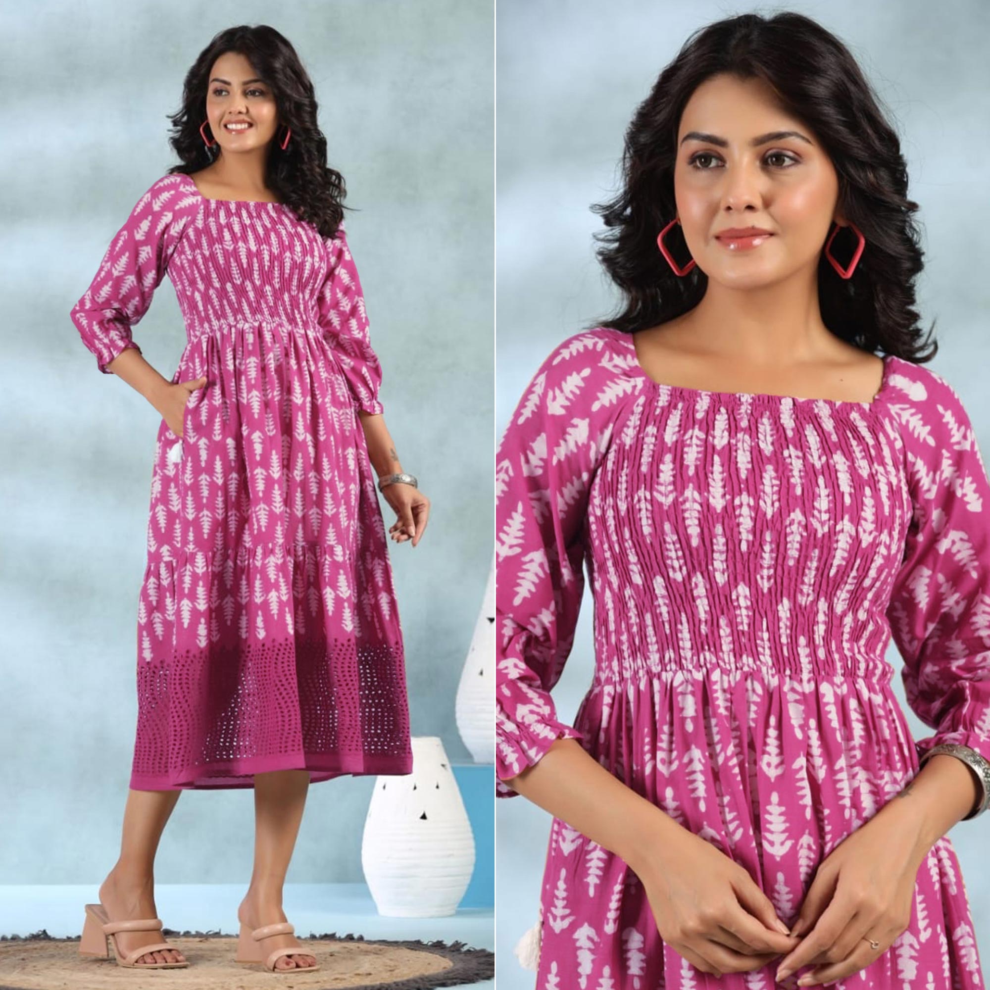 Pink Printed Pure Cotton Dress