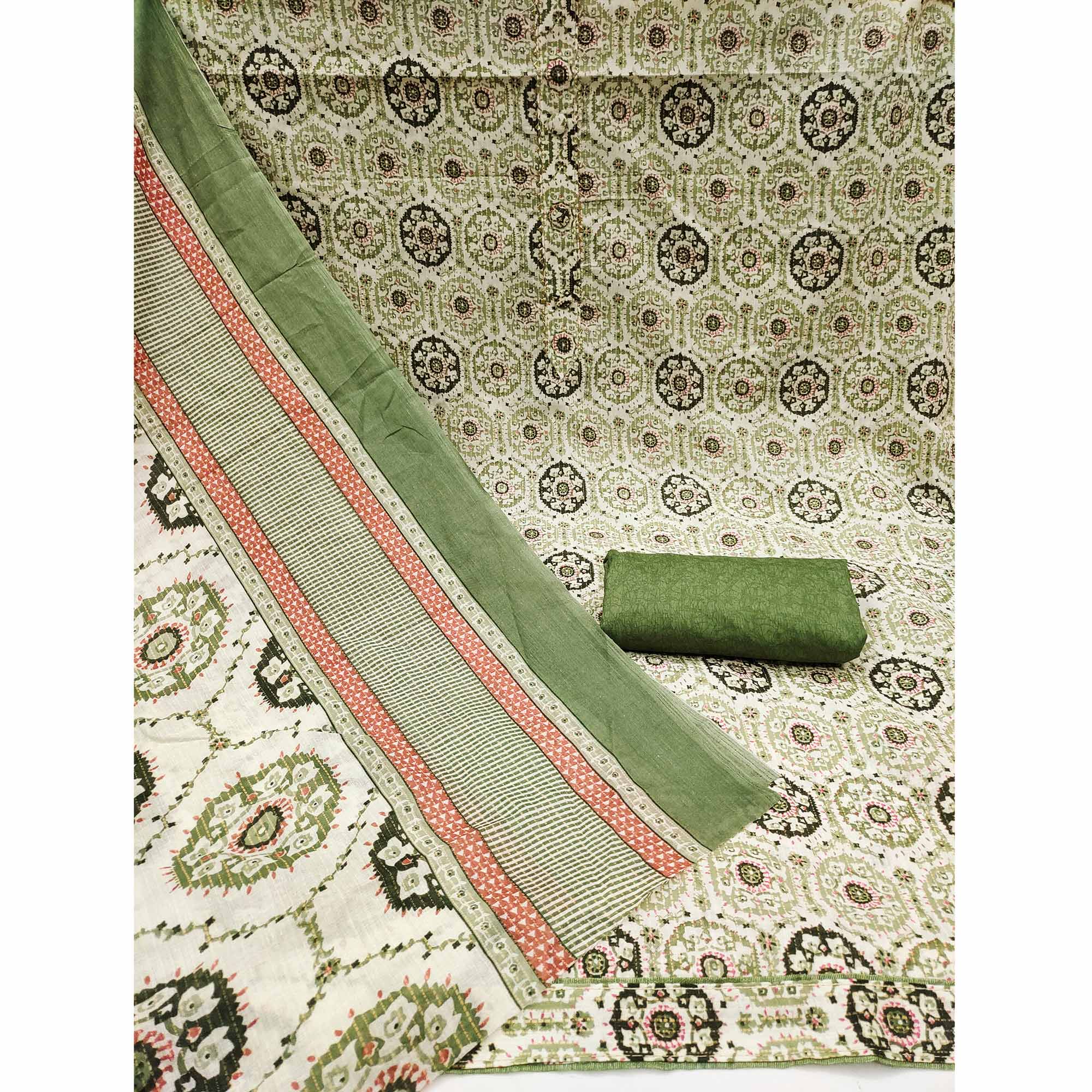Green Printed Pure Cotton Dress Material