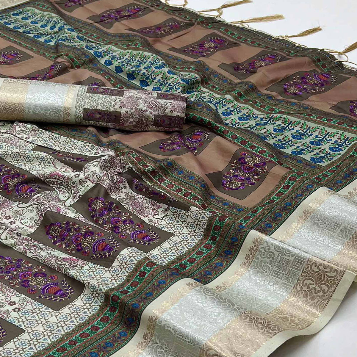 Multicolor Floral Digital Printed Pure Cotton Saree