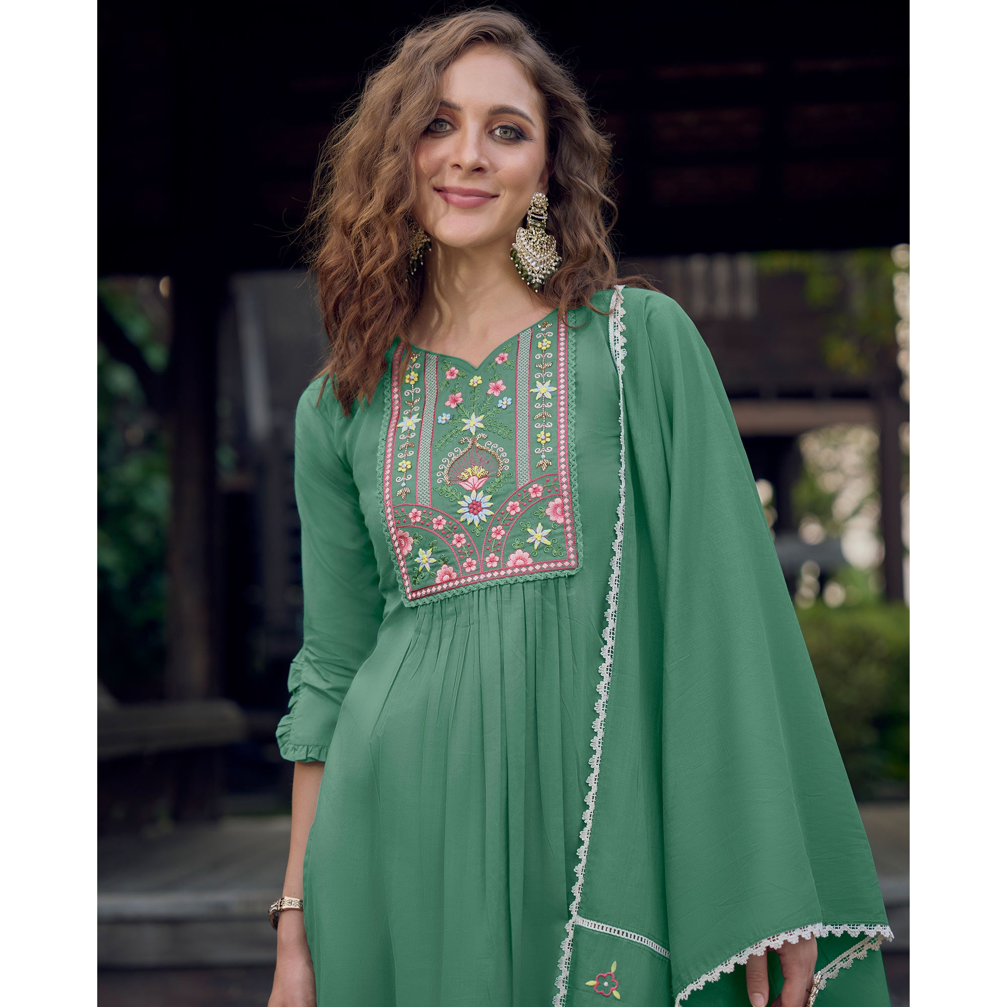 Sea Green Embroidered Pure Cotton Suit