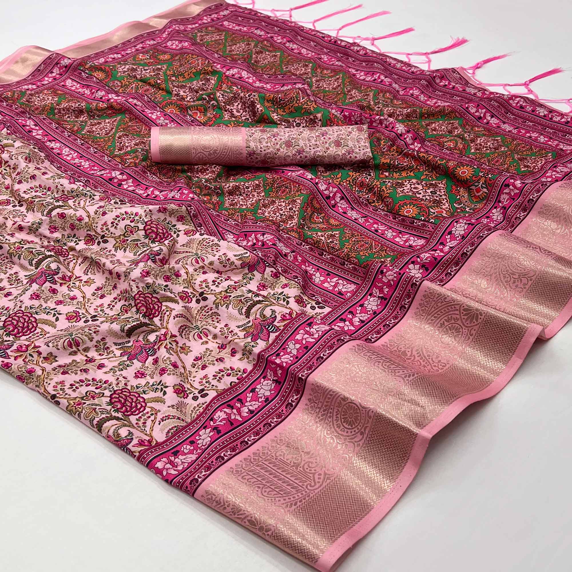 Pink Floral Digital Printed Pure Cotton Saree