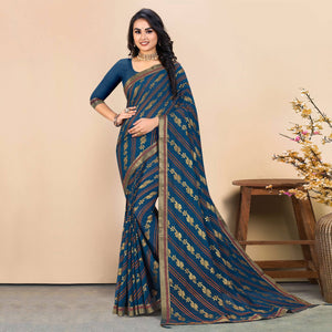 Blue Foil Printed Georgette Saree