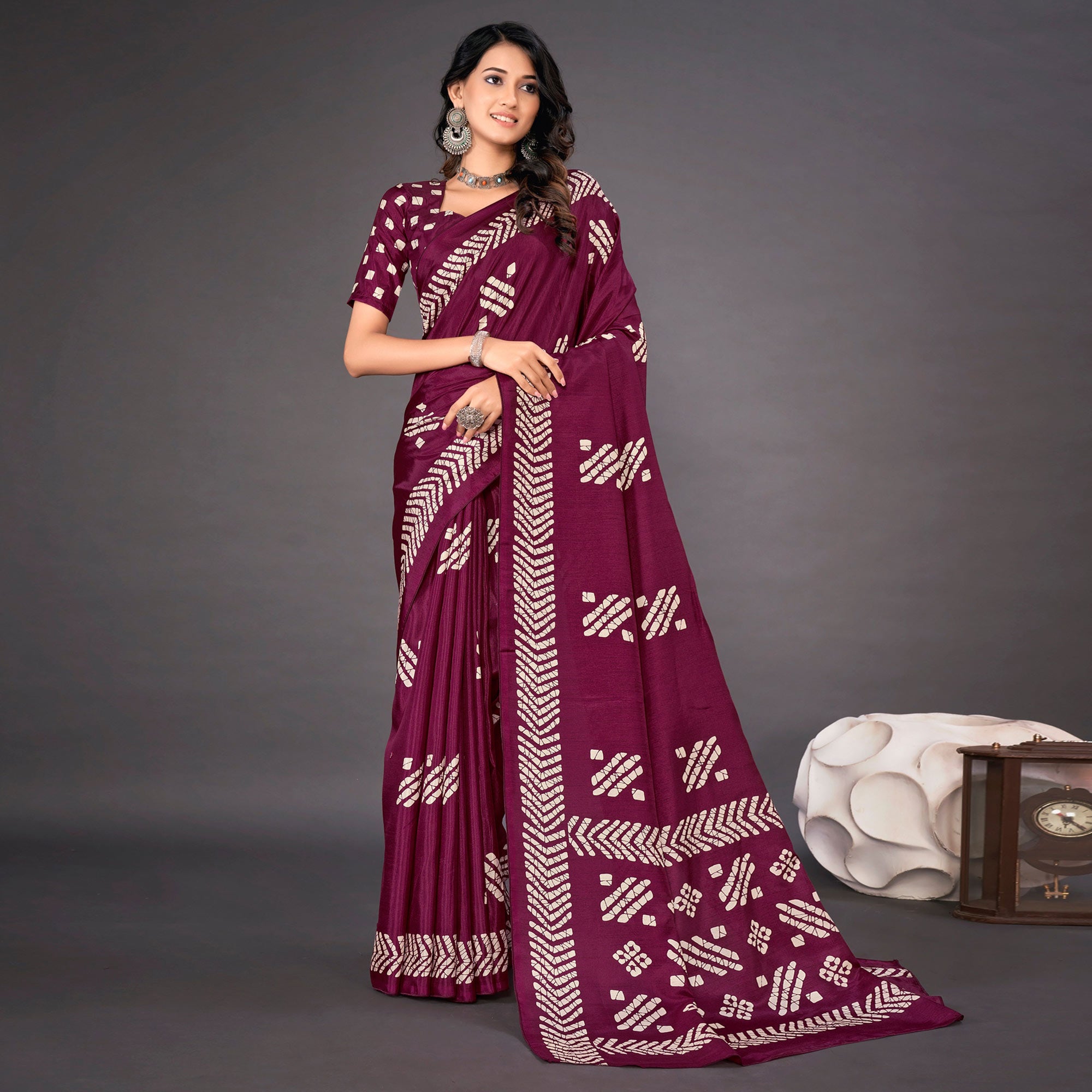 Purple Printed Dola Silk Saree