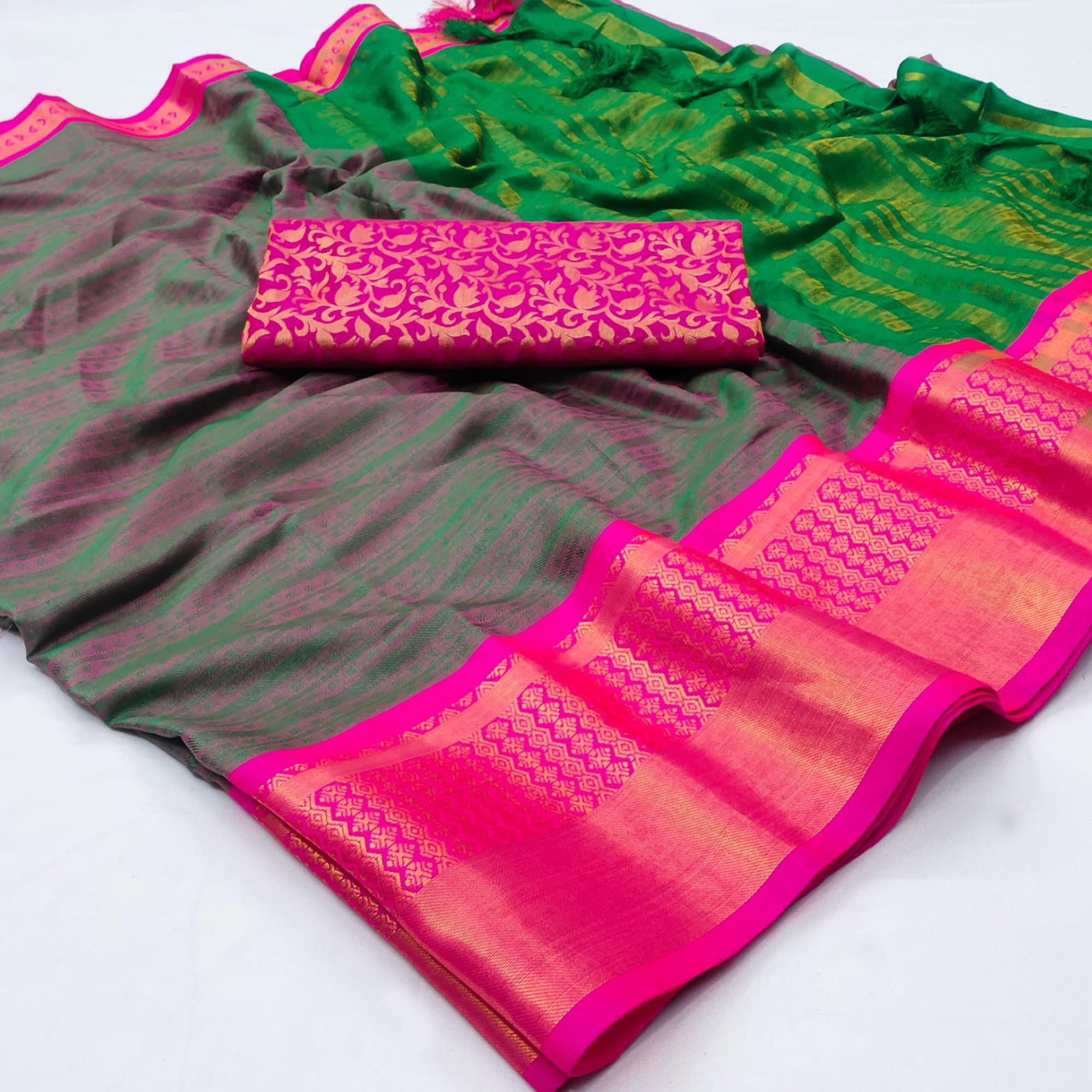Green Woven Cotton Silk Saree