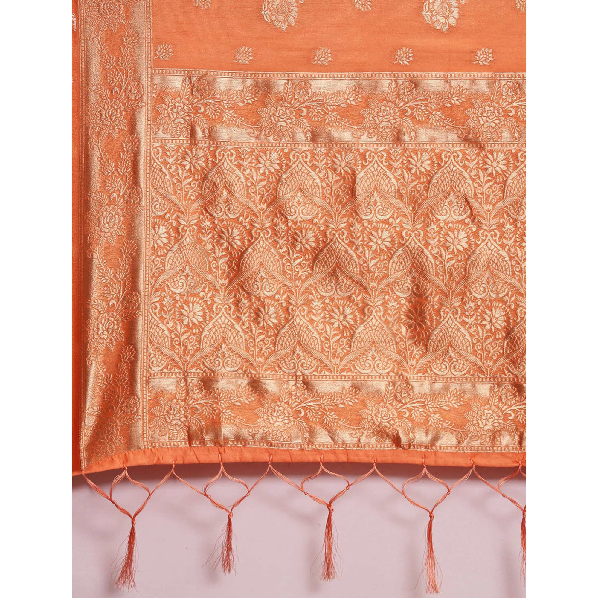 Orange Woven Kanjivaram Silk Saree WithTassels