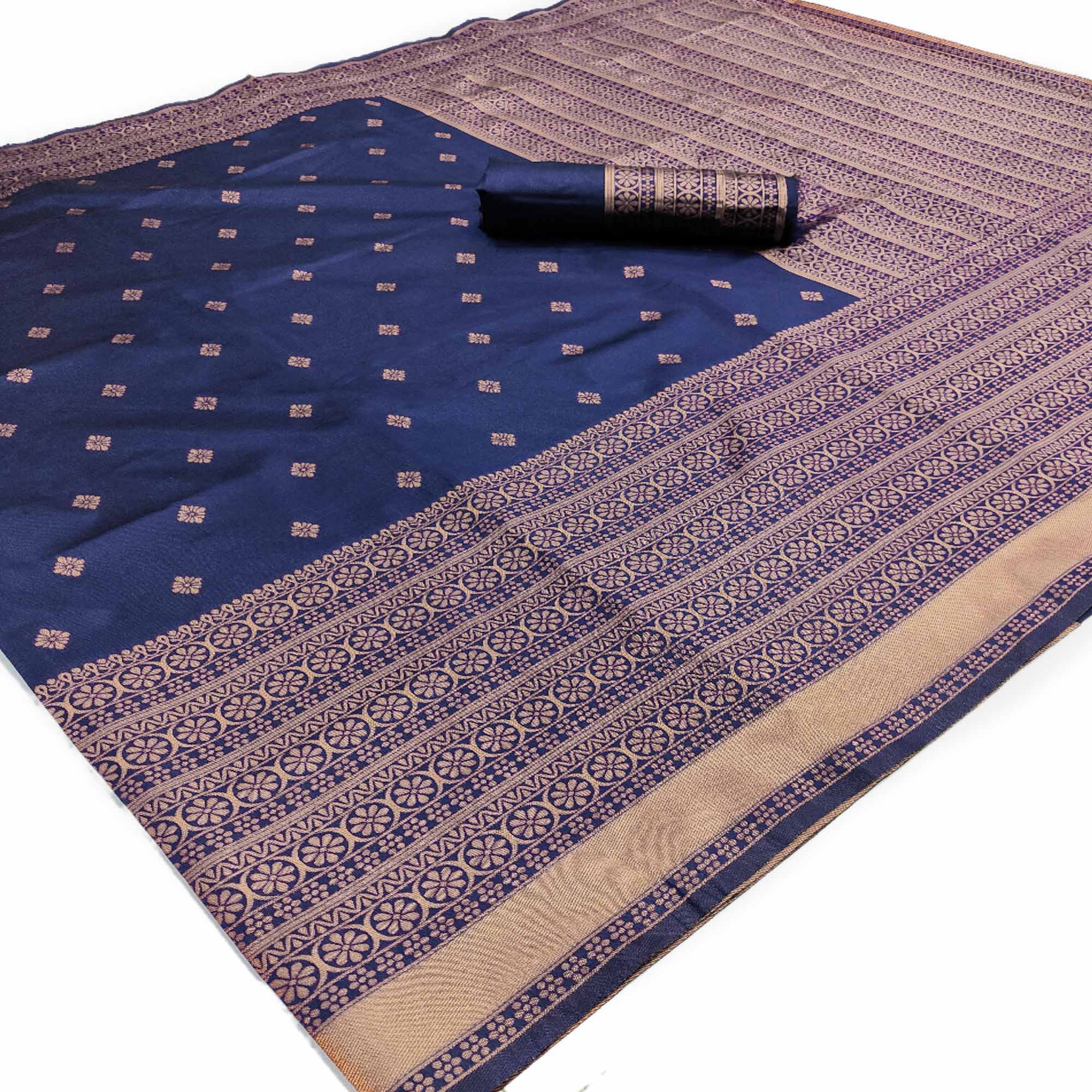 Navy Blue Woven Banarasi Silk Saree