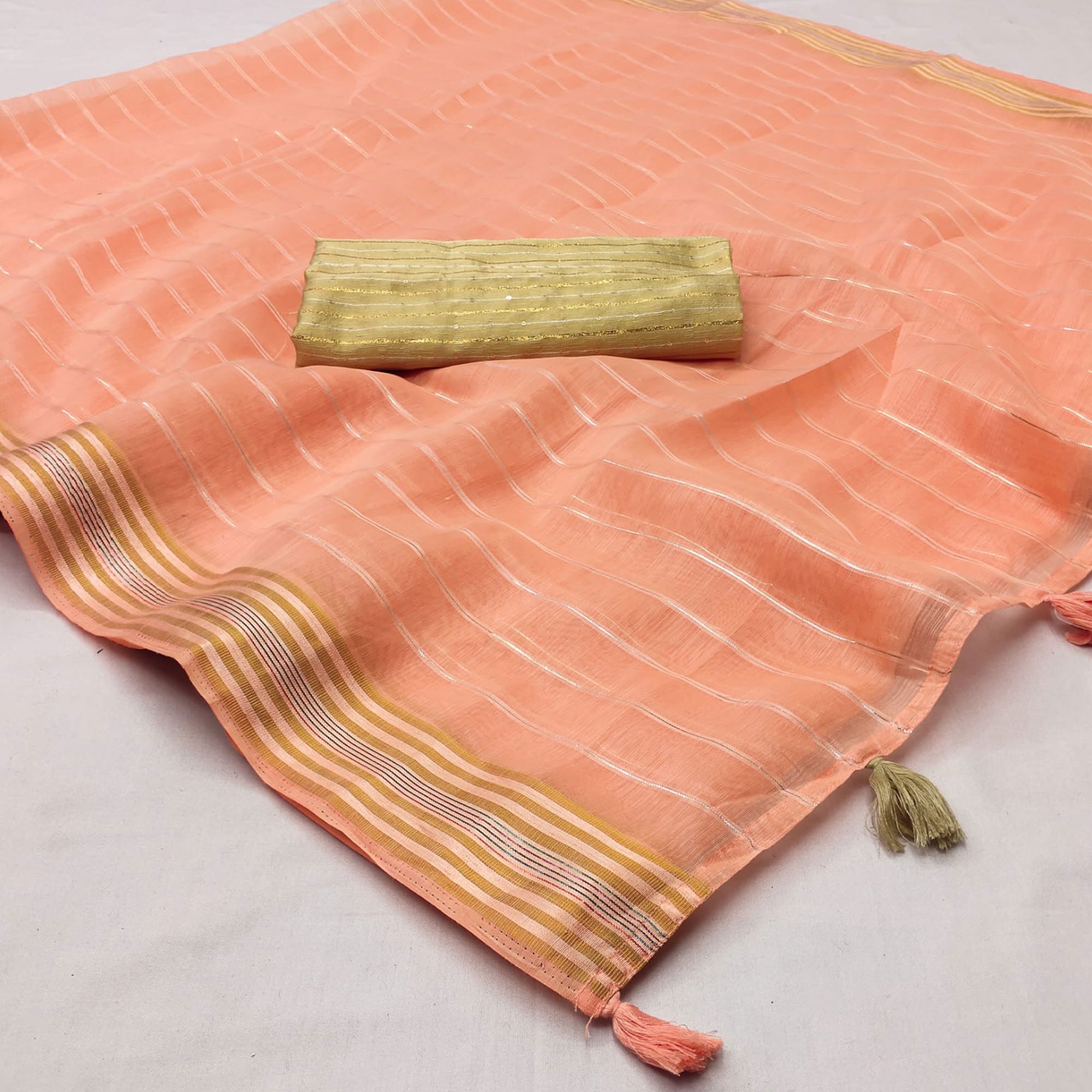 Peach Woven Linen Saree