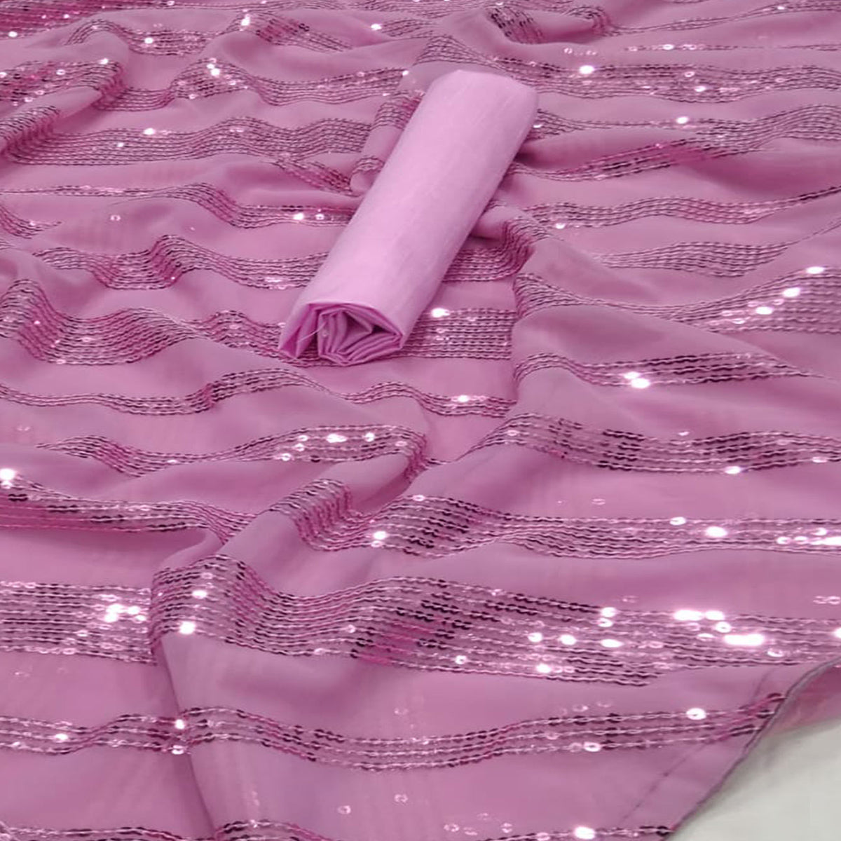 Pink Sequins Embroidered Georgette Saree