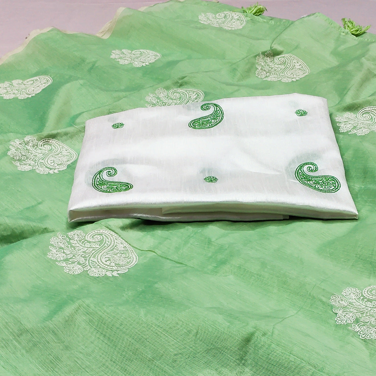 Green Embroidered Chanderi Saree
