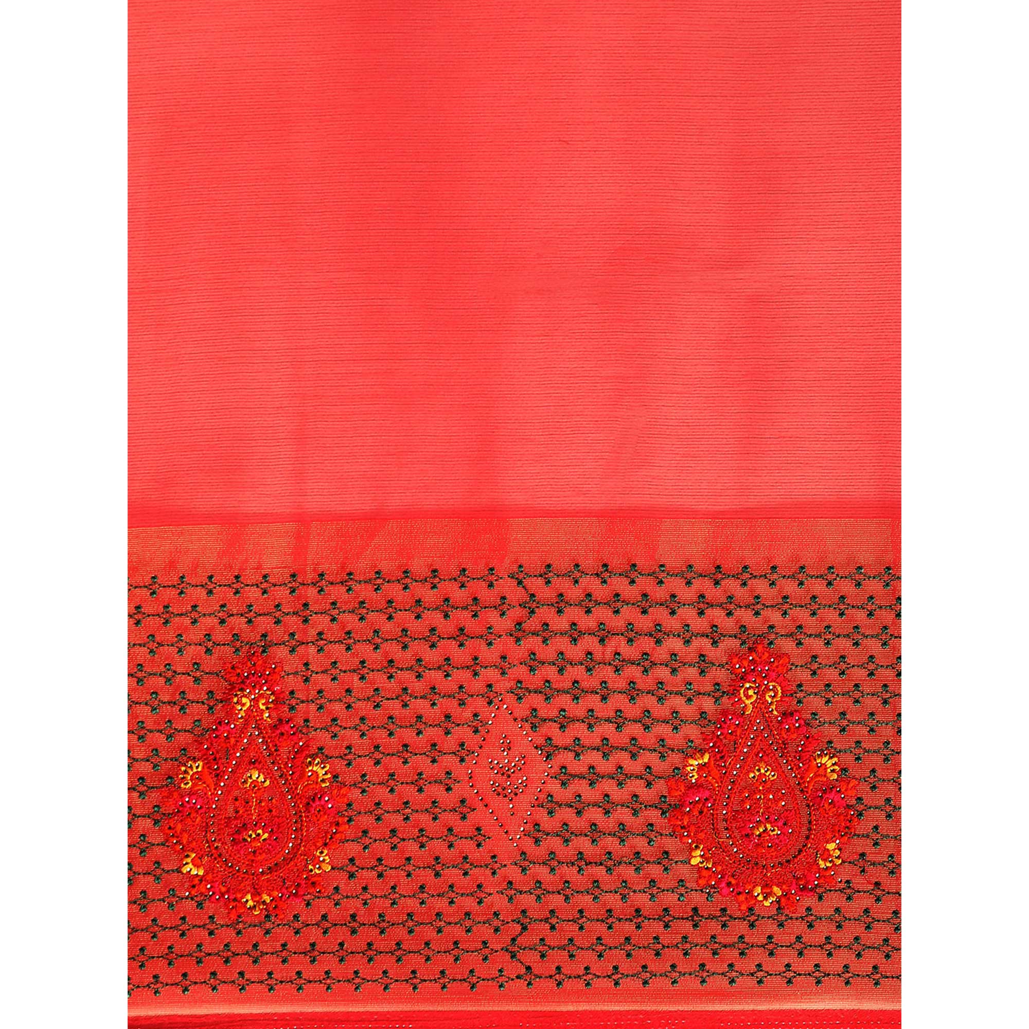 Red Swarovski With Embroidery Work Viscose Chiffon Saree