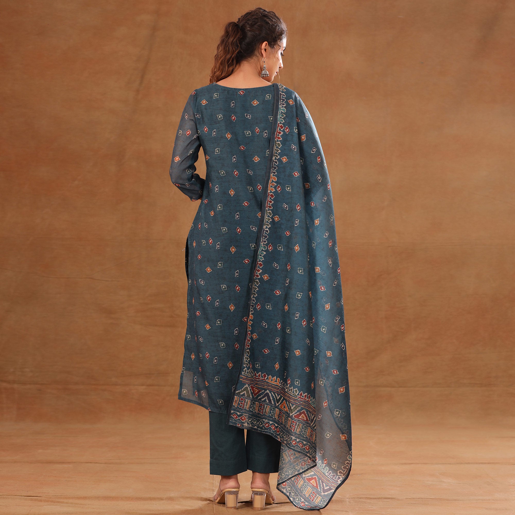 Blue Printed Chanderi Salwar Suit
