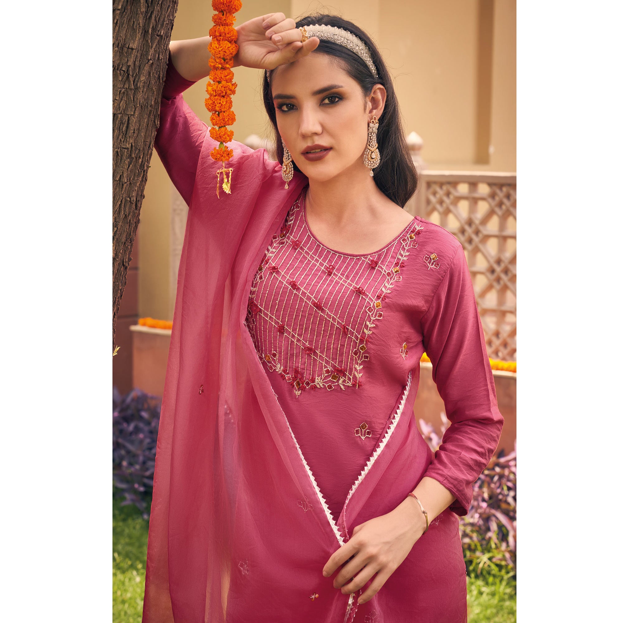 Pink Embellished Viscose Salwar Suit