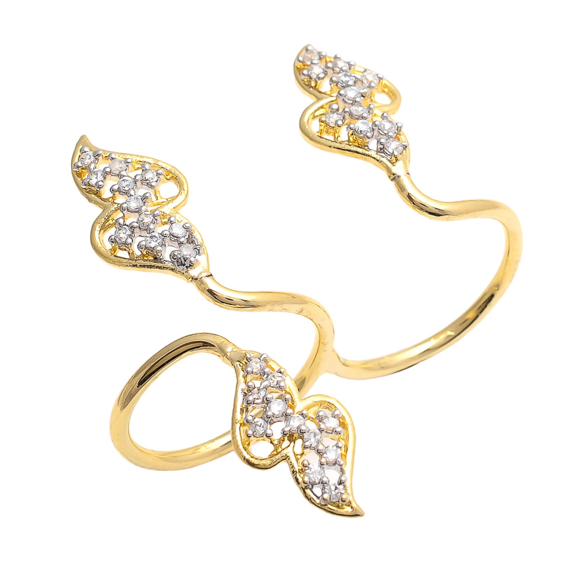 Gold Polish Double Finger Adjustable Ring