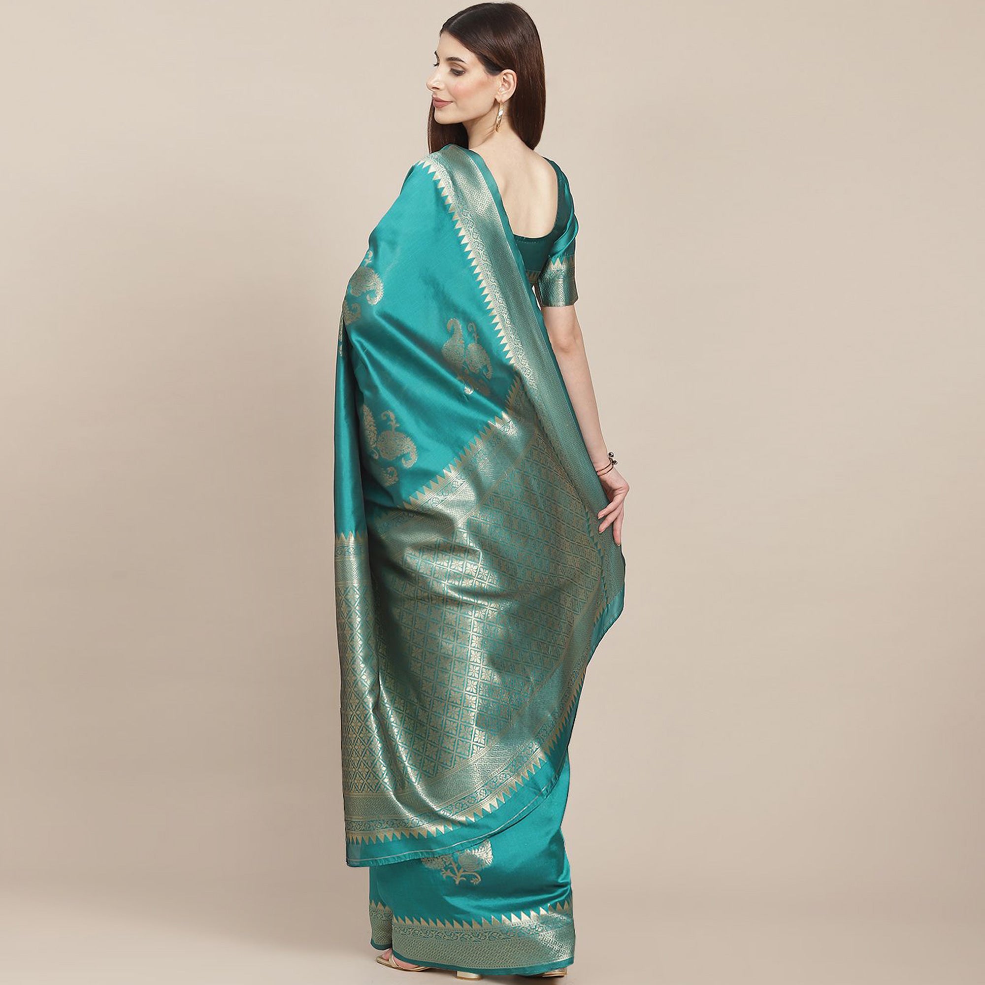 Turquoise Woven Banarasi Silk Saree