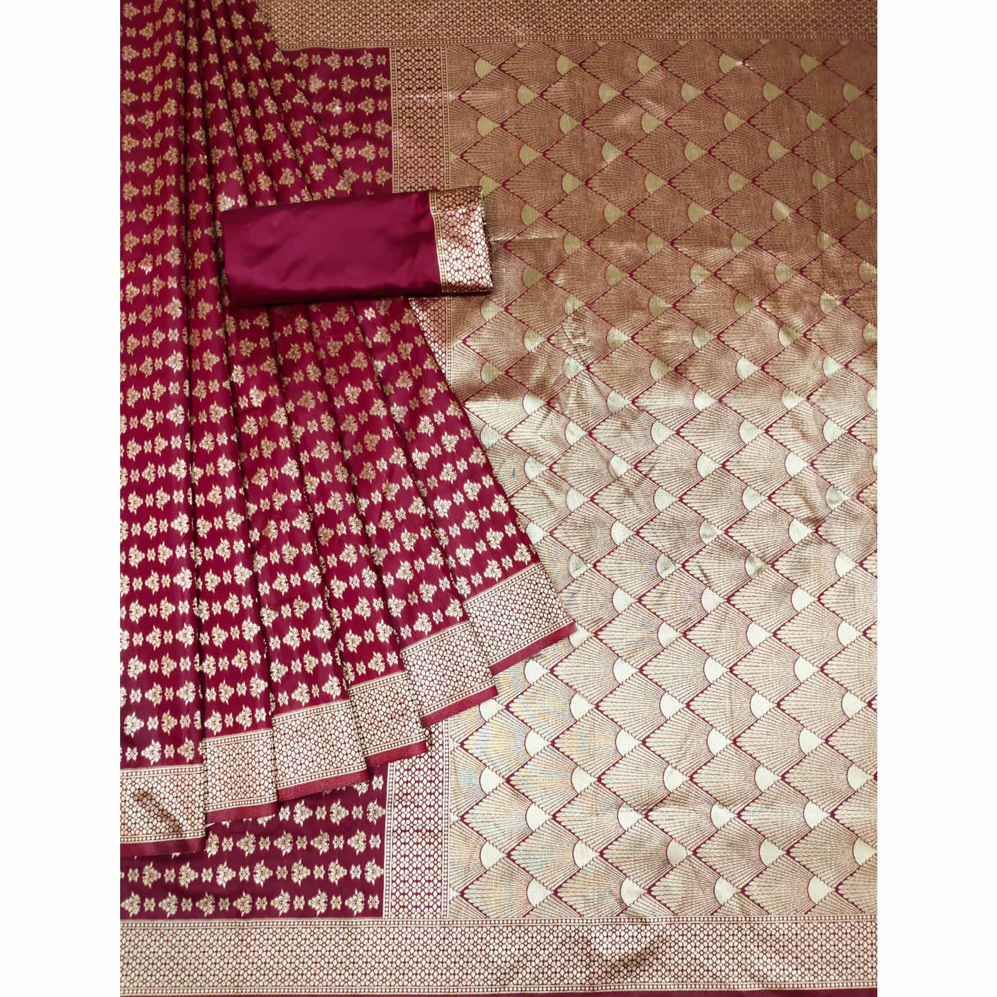 Maroon Woven Banarasi Silk Saree