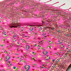 Pink Floral Woven Chanderi Saree
