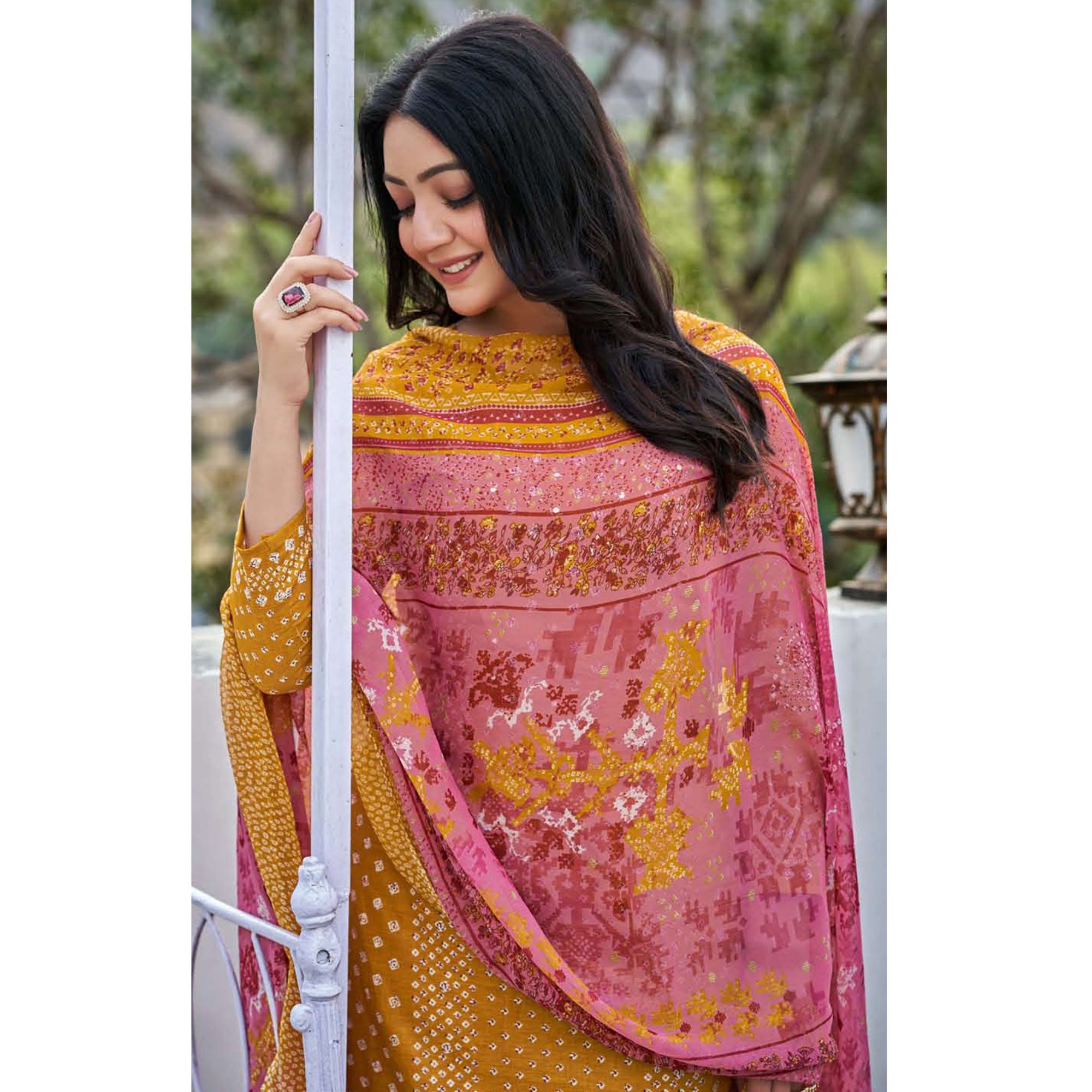 Mustard Bandhani Printed Pure Cotton Salwar Suit