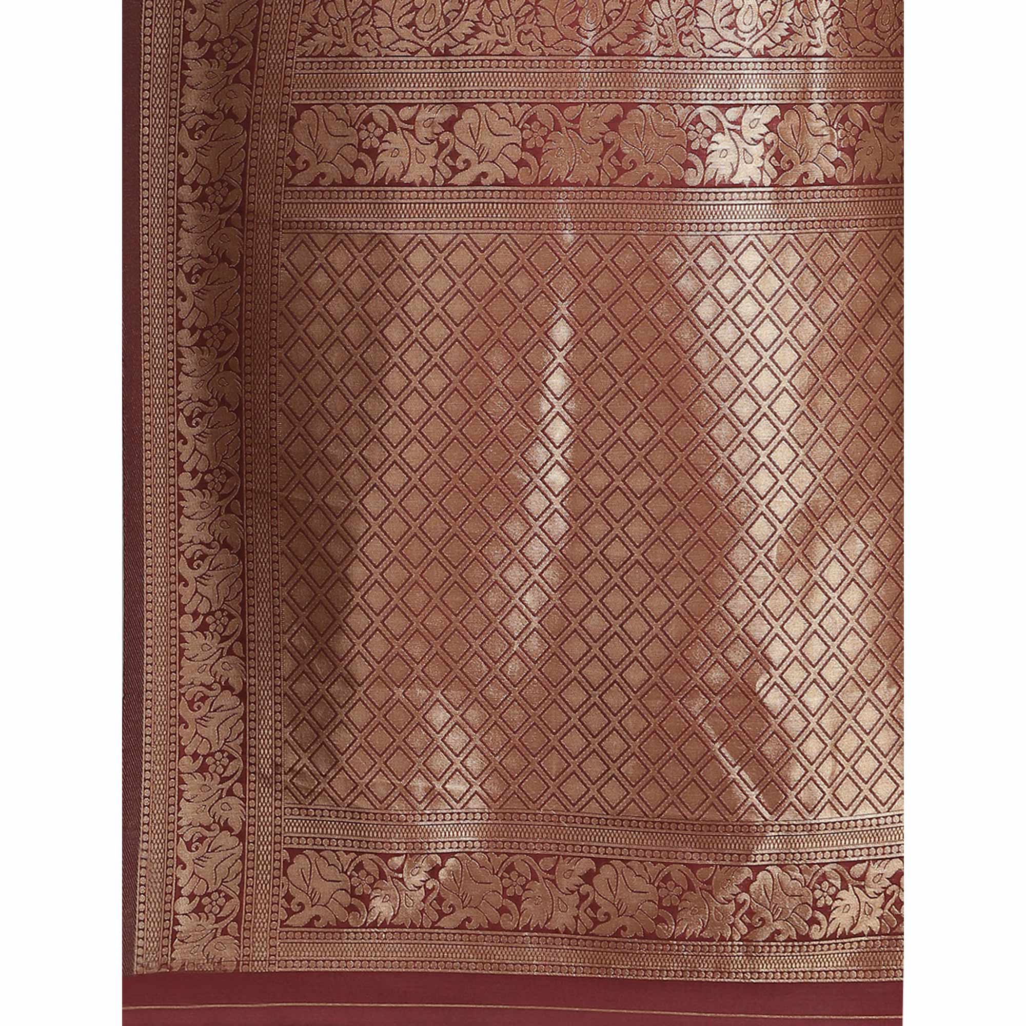 Maroon Woven Banarasi Silk Saree