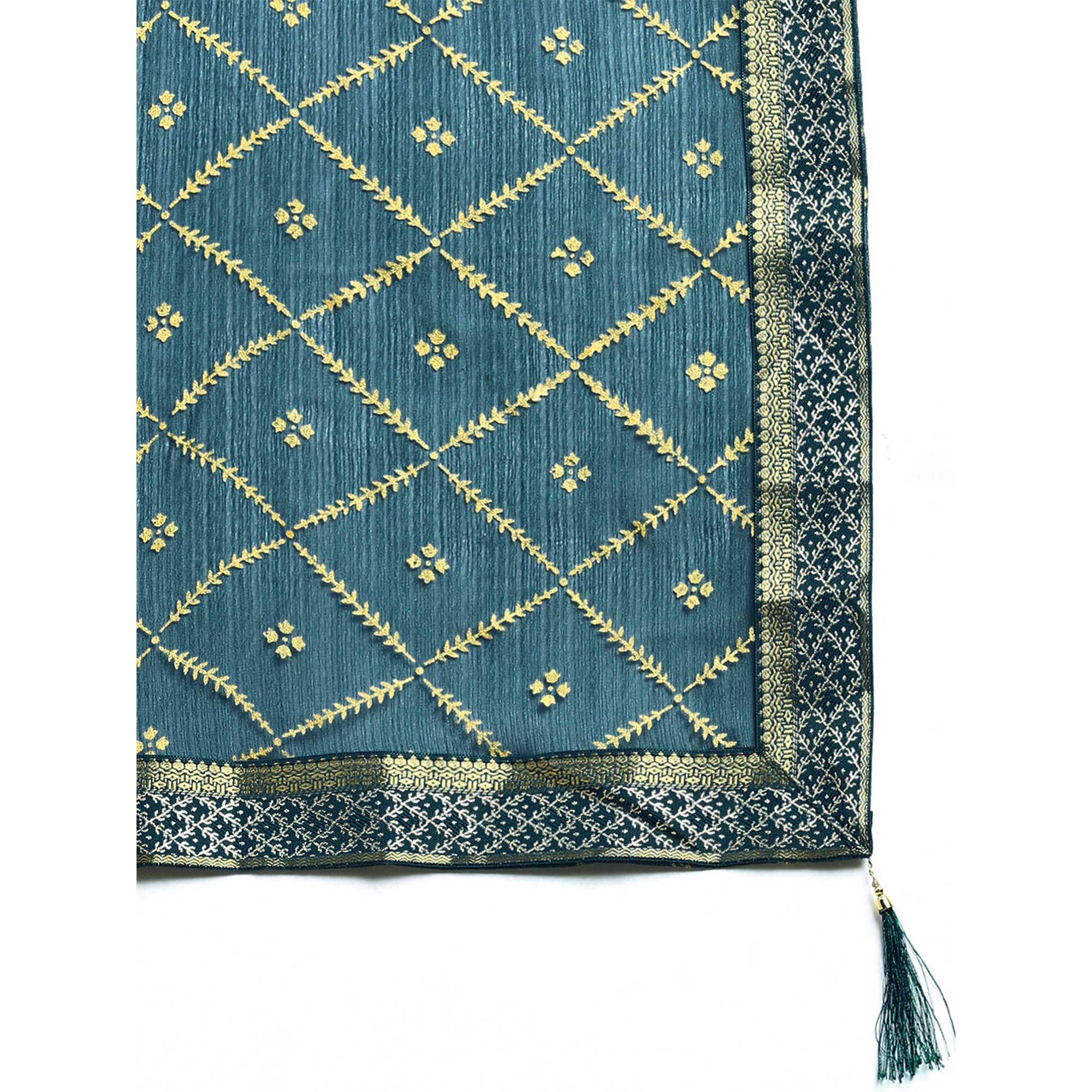 Blue Floral Foil Printed Zomato Saree