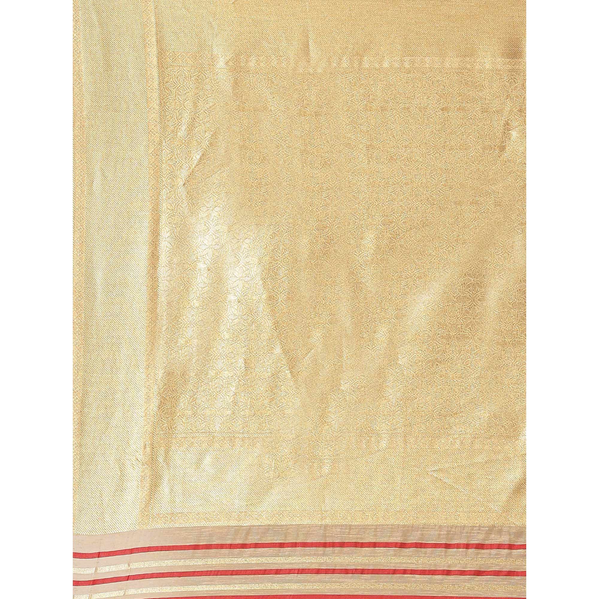 Beige Woven Kanjivaram Silk Saree