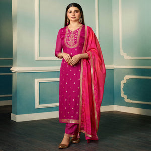 Pink Floral Woven Organza Salwar Suit
