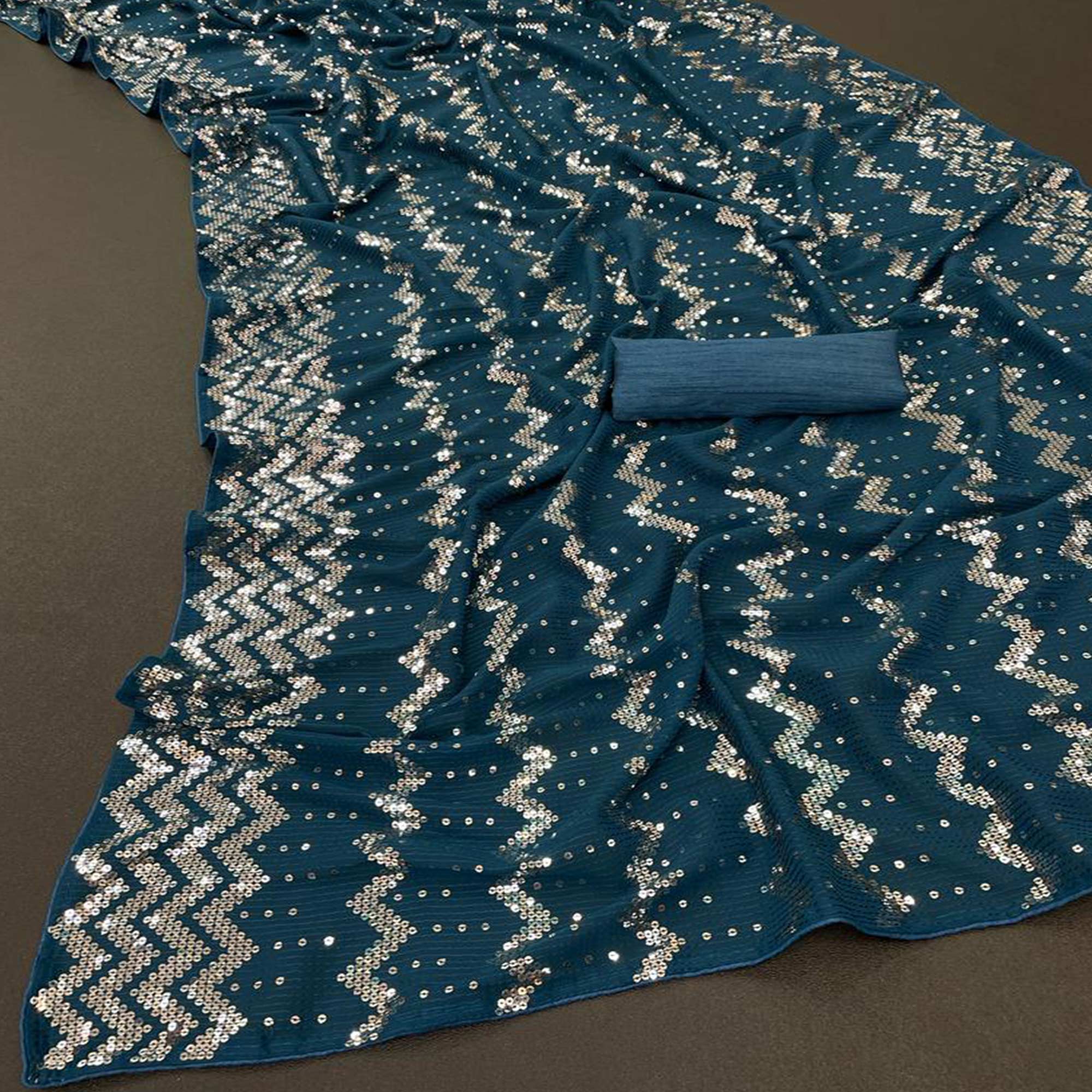 Morpich Sequins Embroidered Georgette Saree