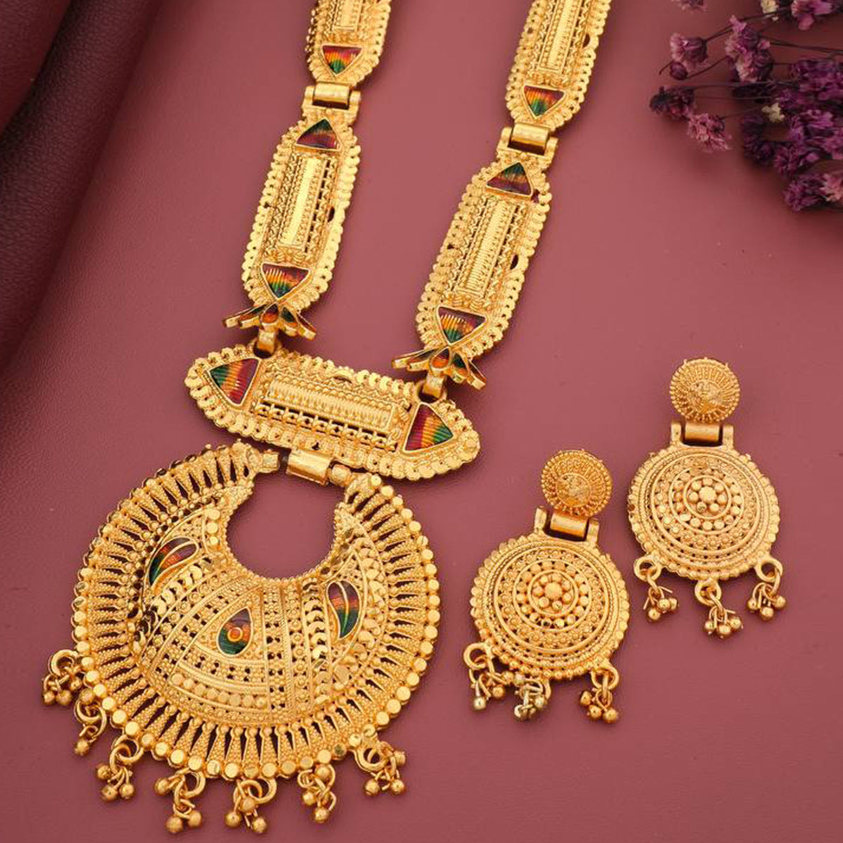 Gold Plated Alloy Long Necklace Set