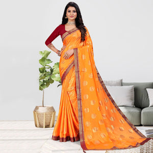 Orange Foil Printed Chiffon Saree