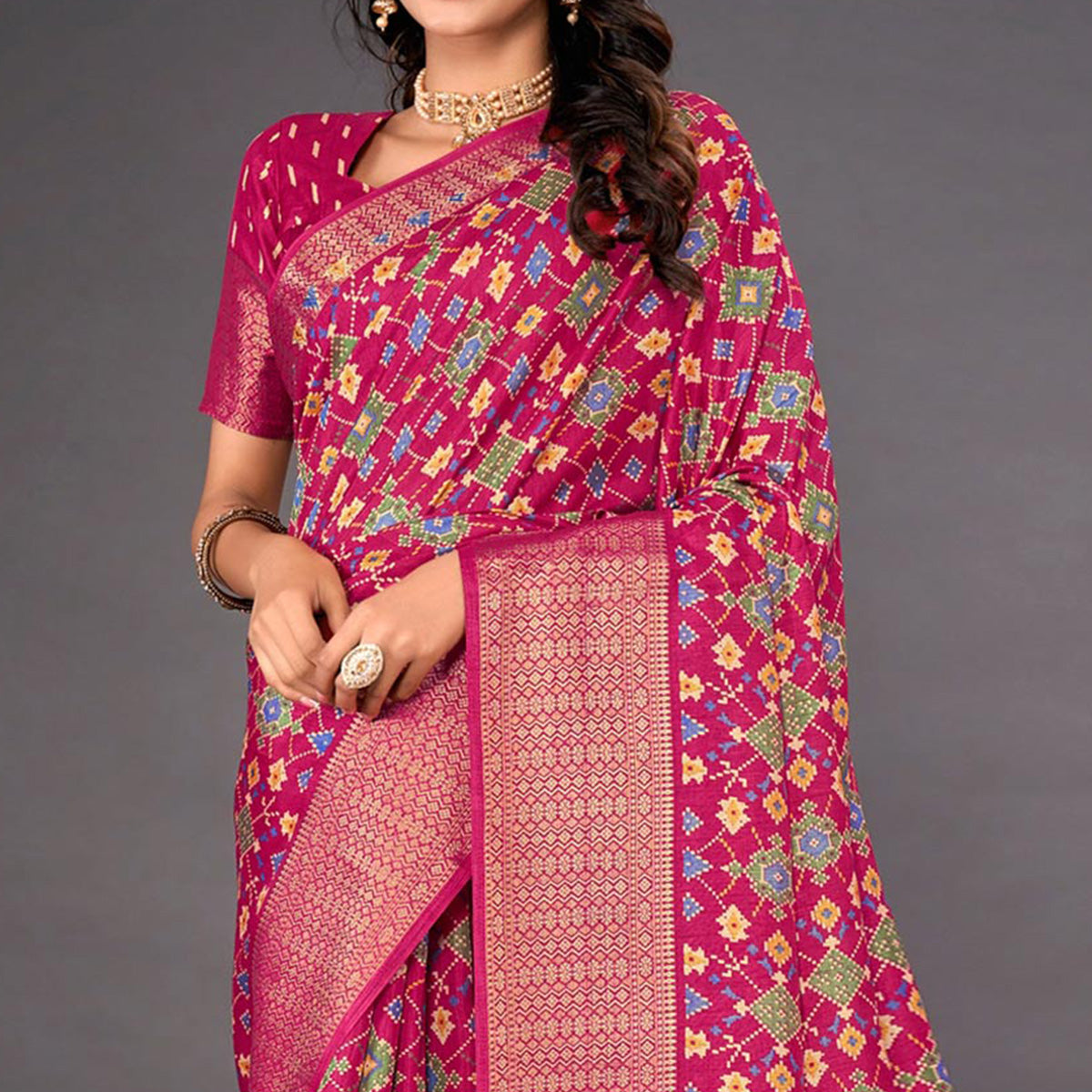 Pink Printed Dola Silk Saree