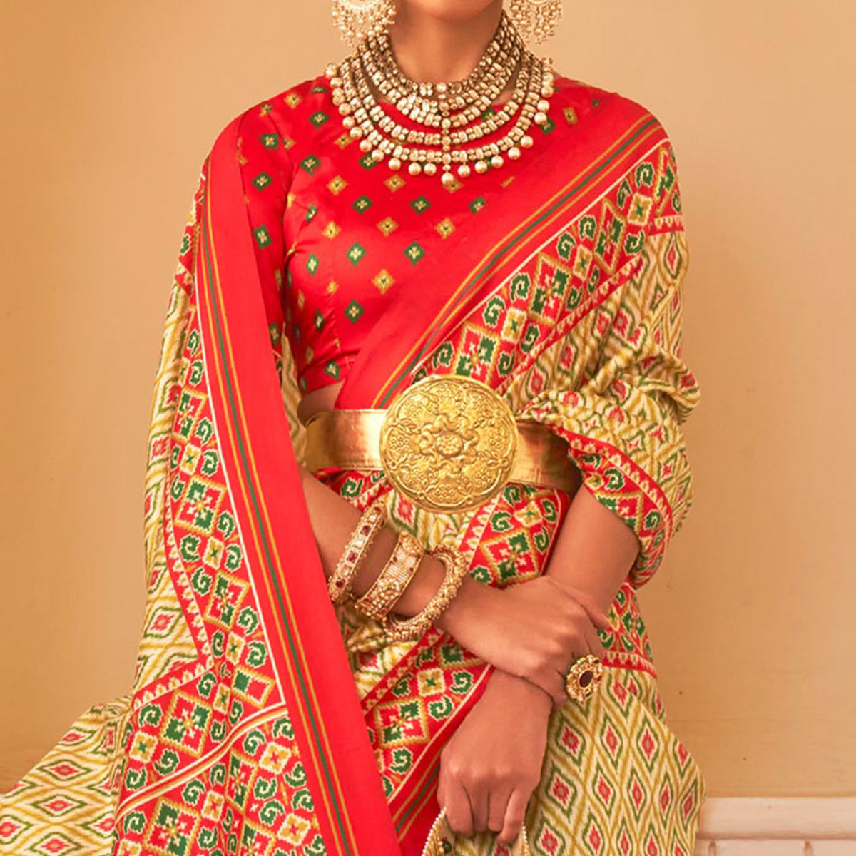 Green Printed Tussar Silk Saree With Tassels