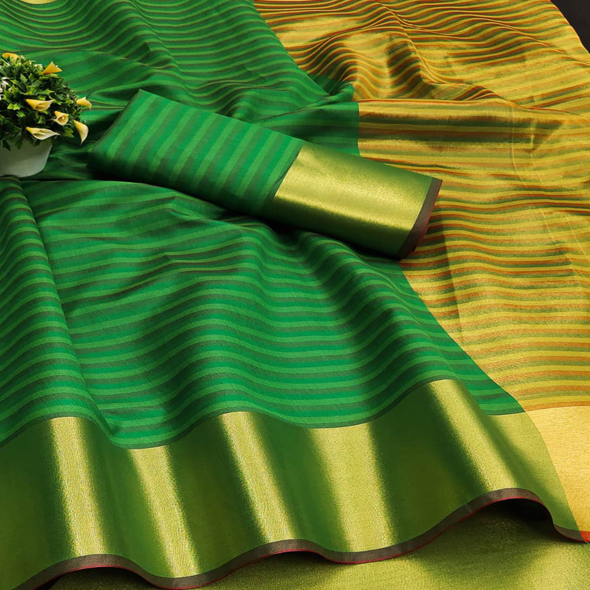 Green Woven Cotton Silk Saree