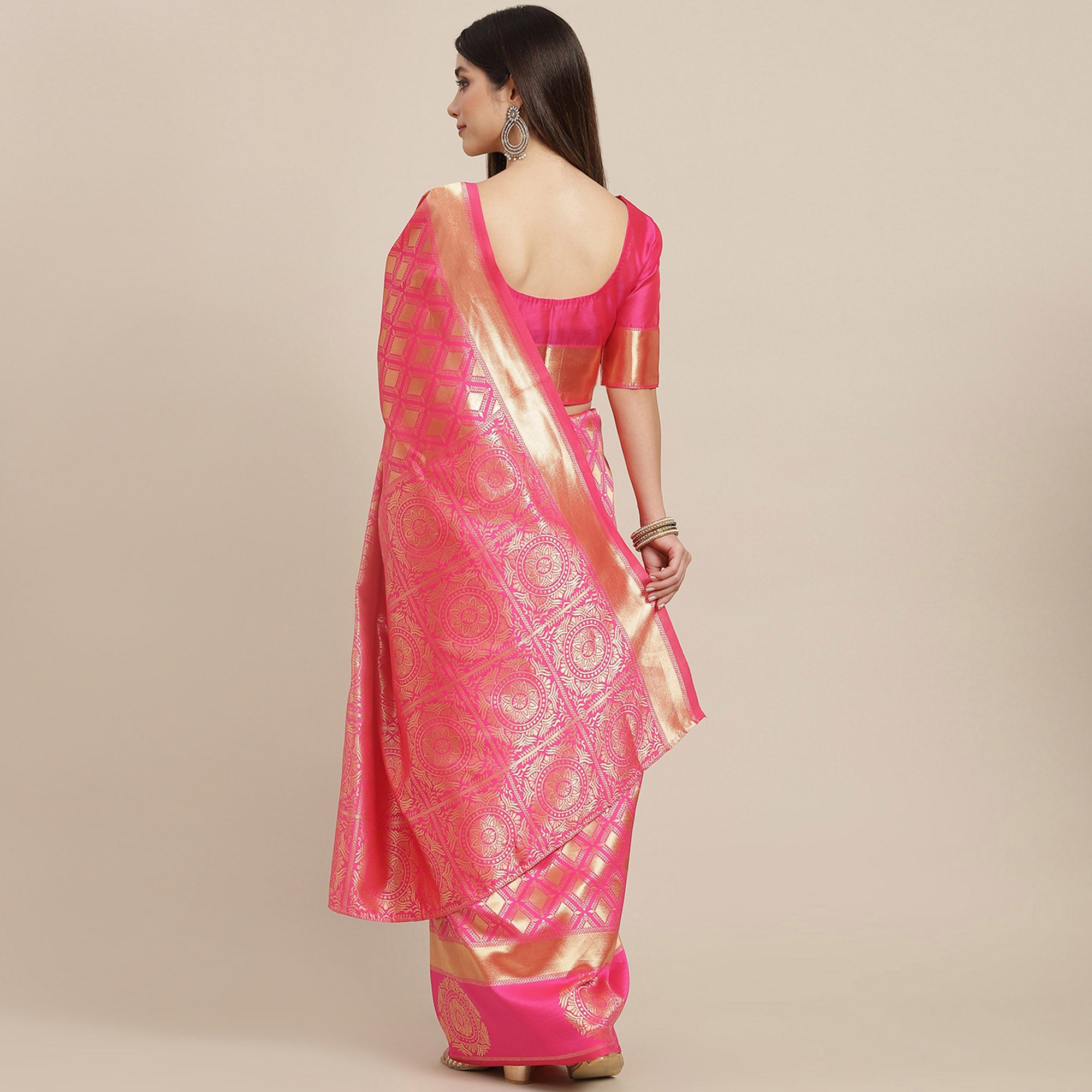 Pink Woven Banarasi Silk Saree