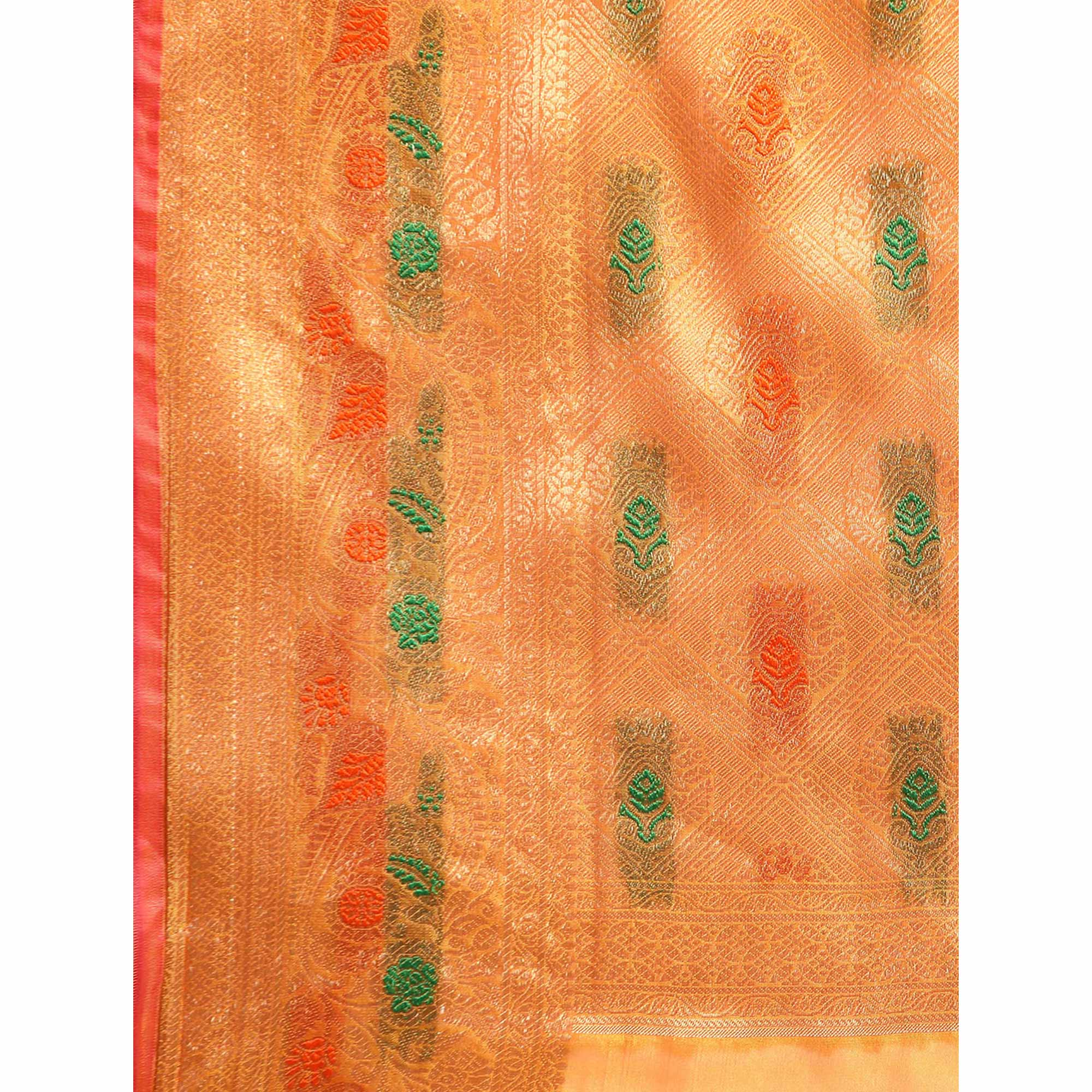 Orange Floral Woven Organza Silk Saree