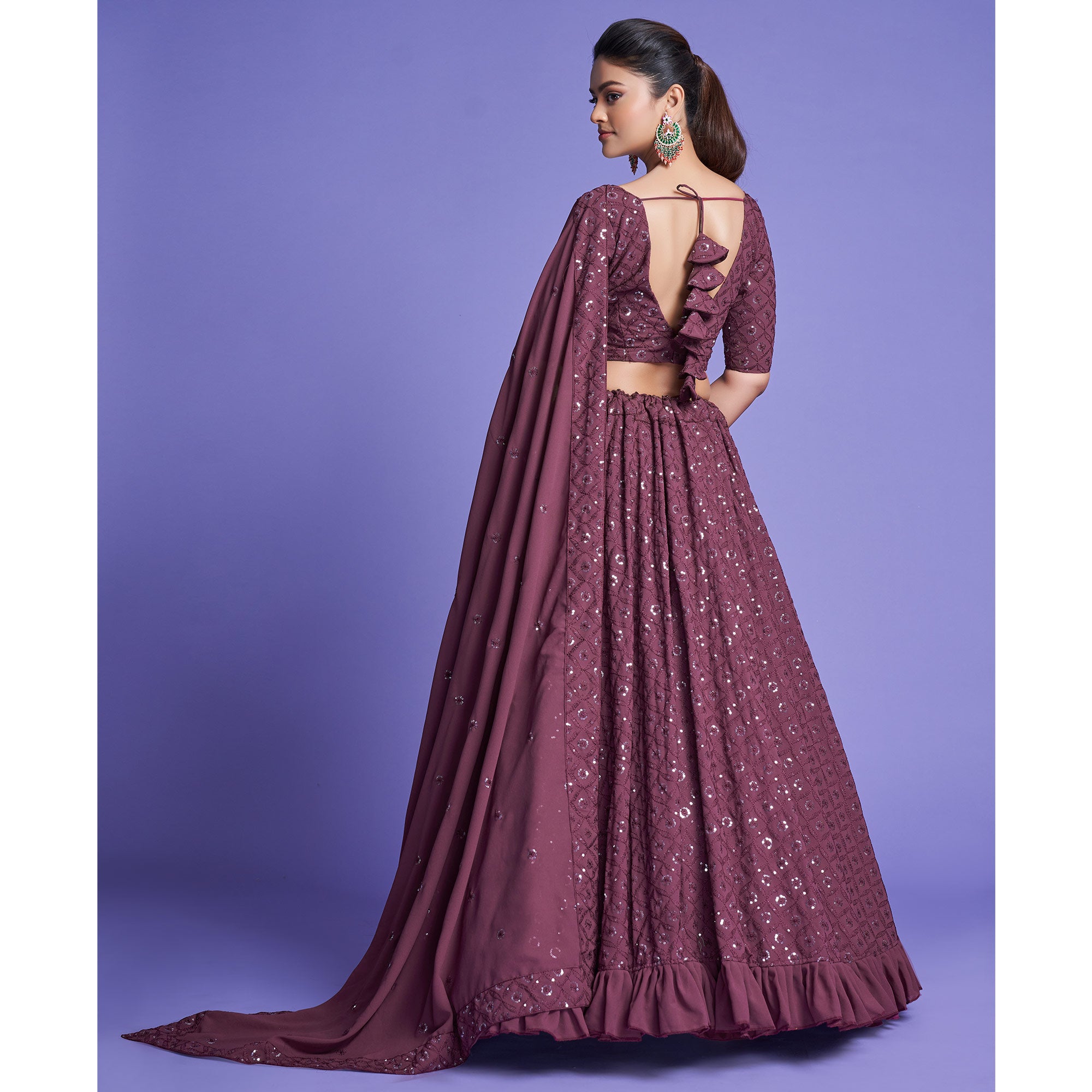 Mauve Sequins Embroidered Georgette Lehenga Choli