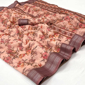 Peach Digital Printed Linen Saree