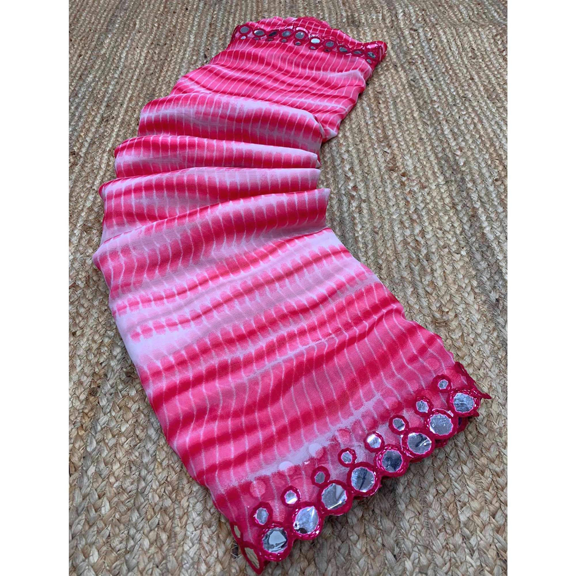 Pink Printed With Fancy Mirror Georgette Saree