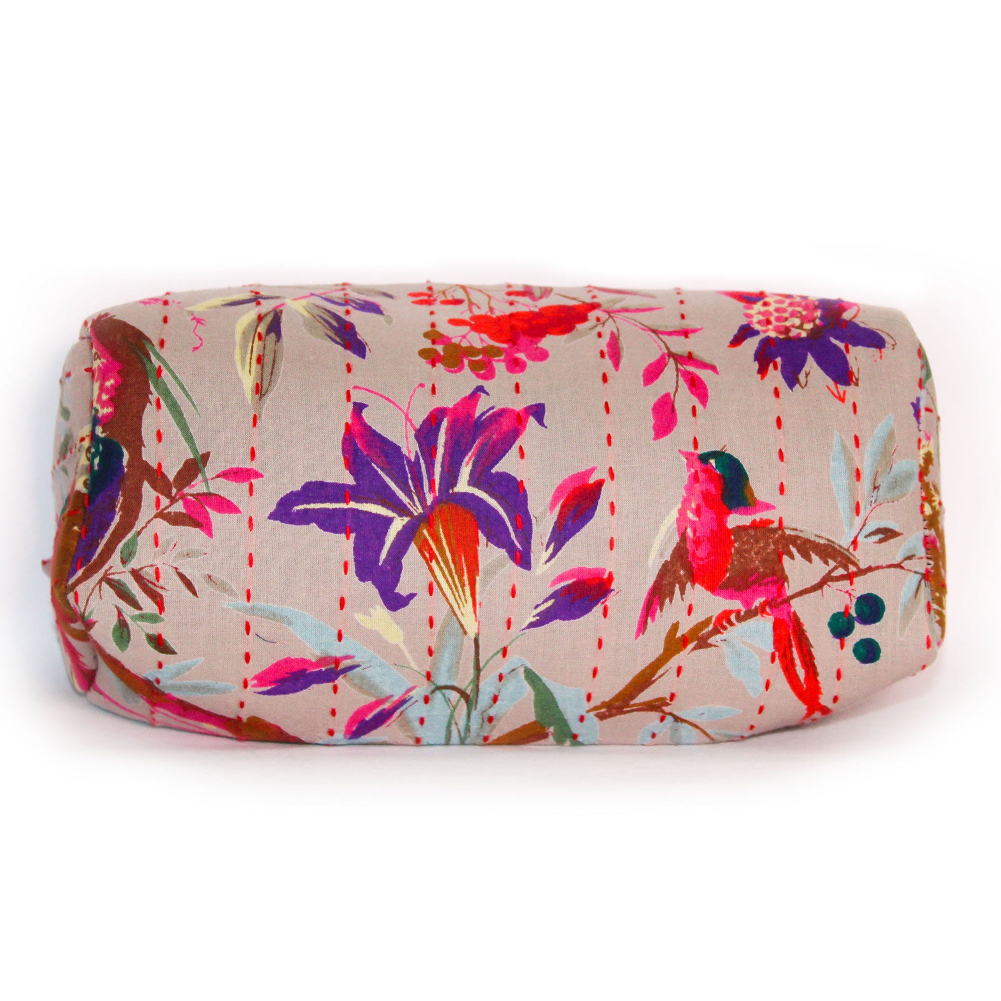 TMN - Women Peach Printed With Embroidered Vegan Leather Cosmetic Pouch