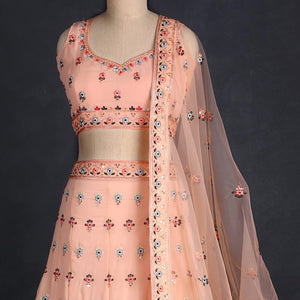 Peach Sequins Embroidered Georgette Lehenga Choli