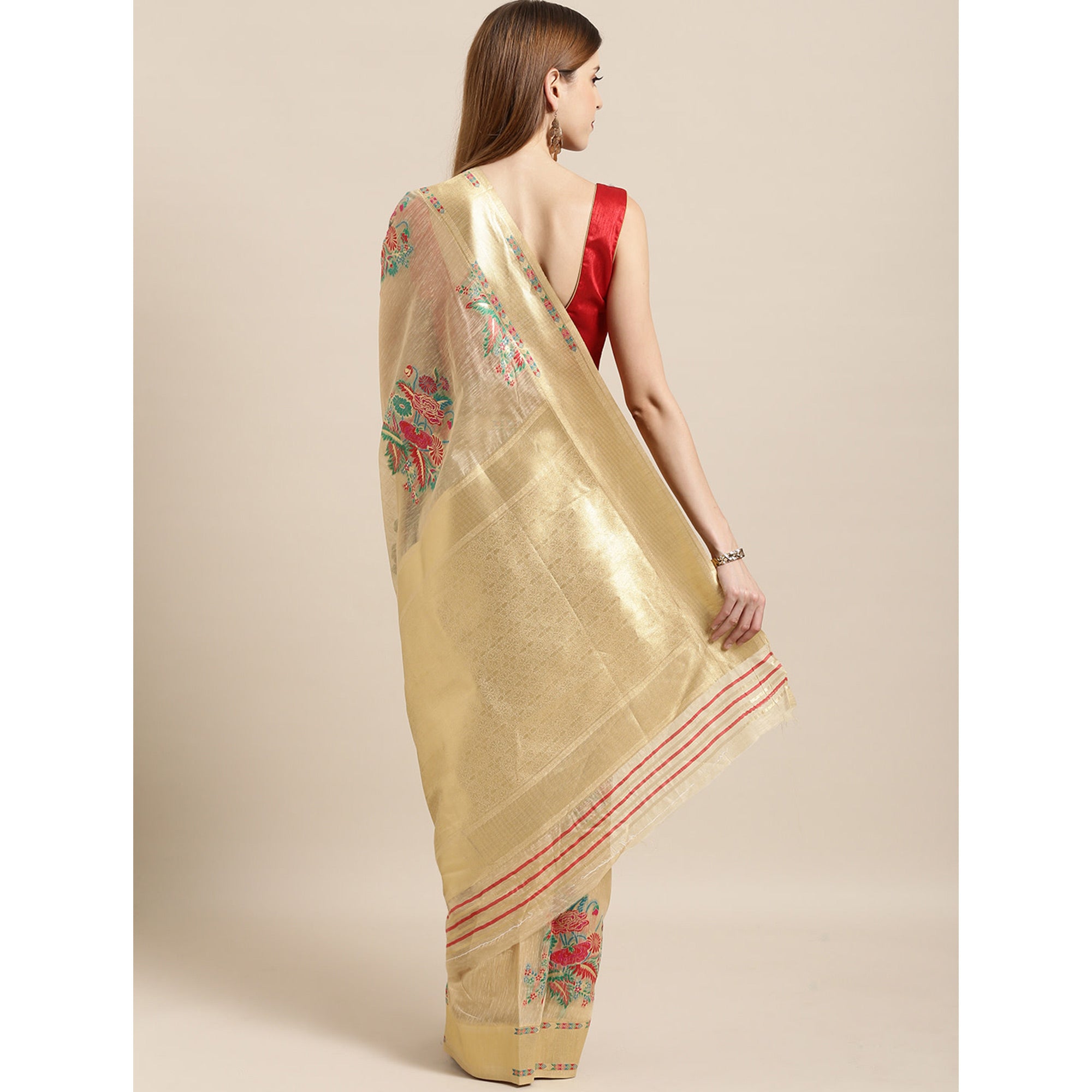 Beige Woven Kanjivaram Silk Saree