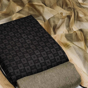 Black Woven Cotton Blend Dress Material