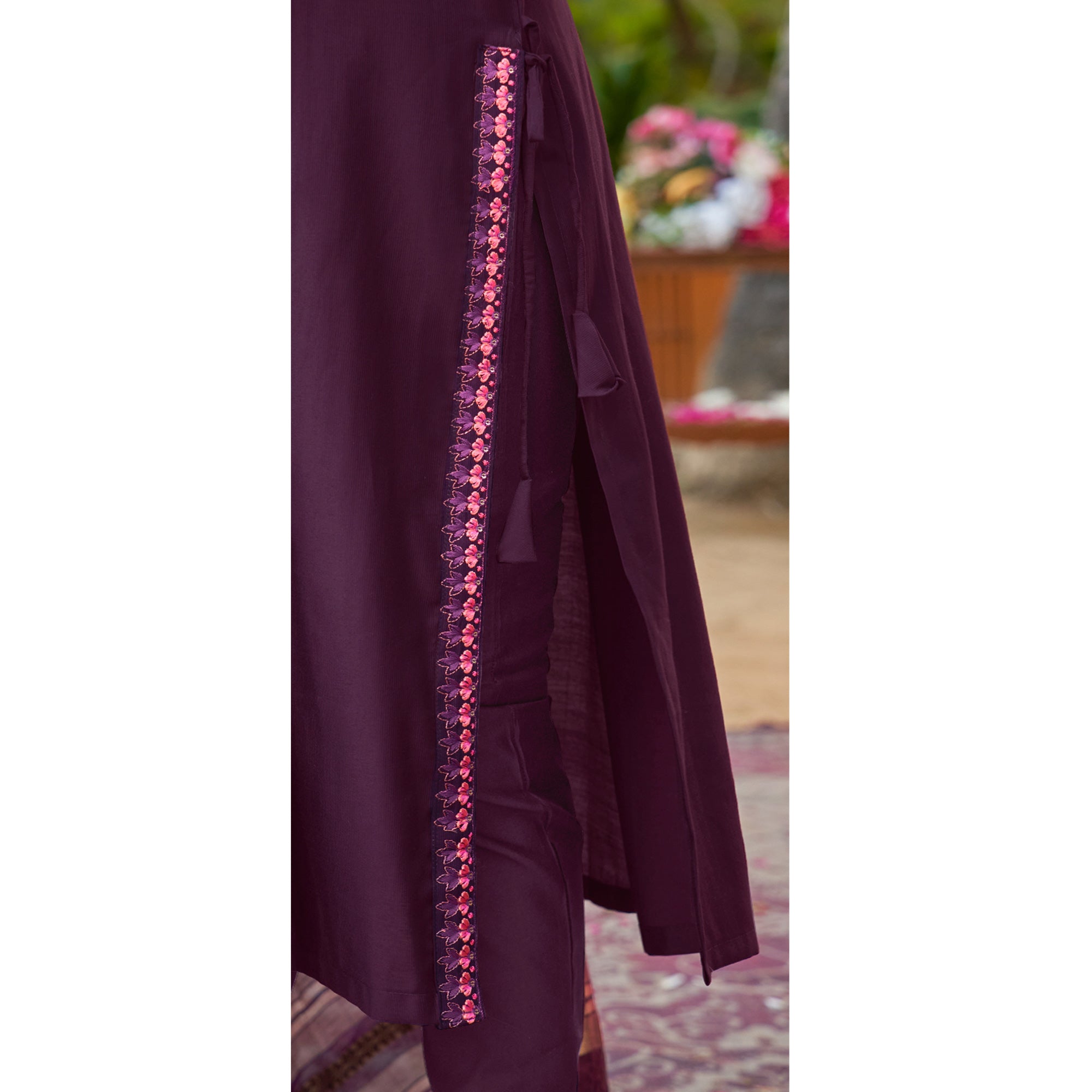 Purple Floral Embroidered Pure Silk Naira Cut Suit