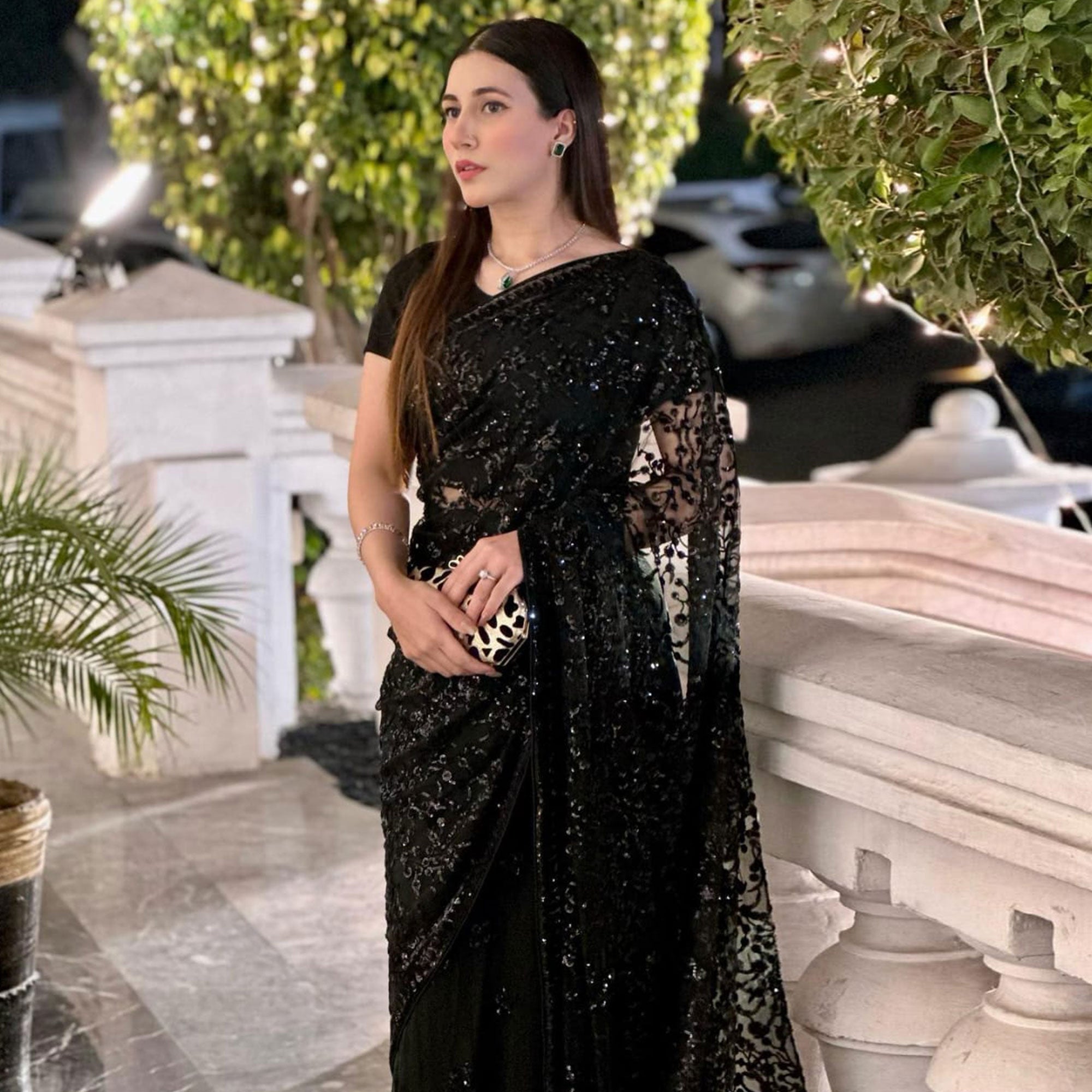 Black Sequins Embroidered Georgette Saree