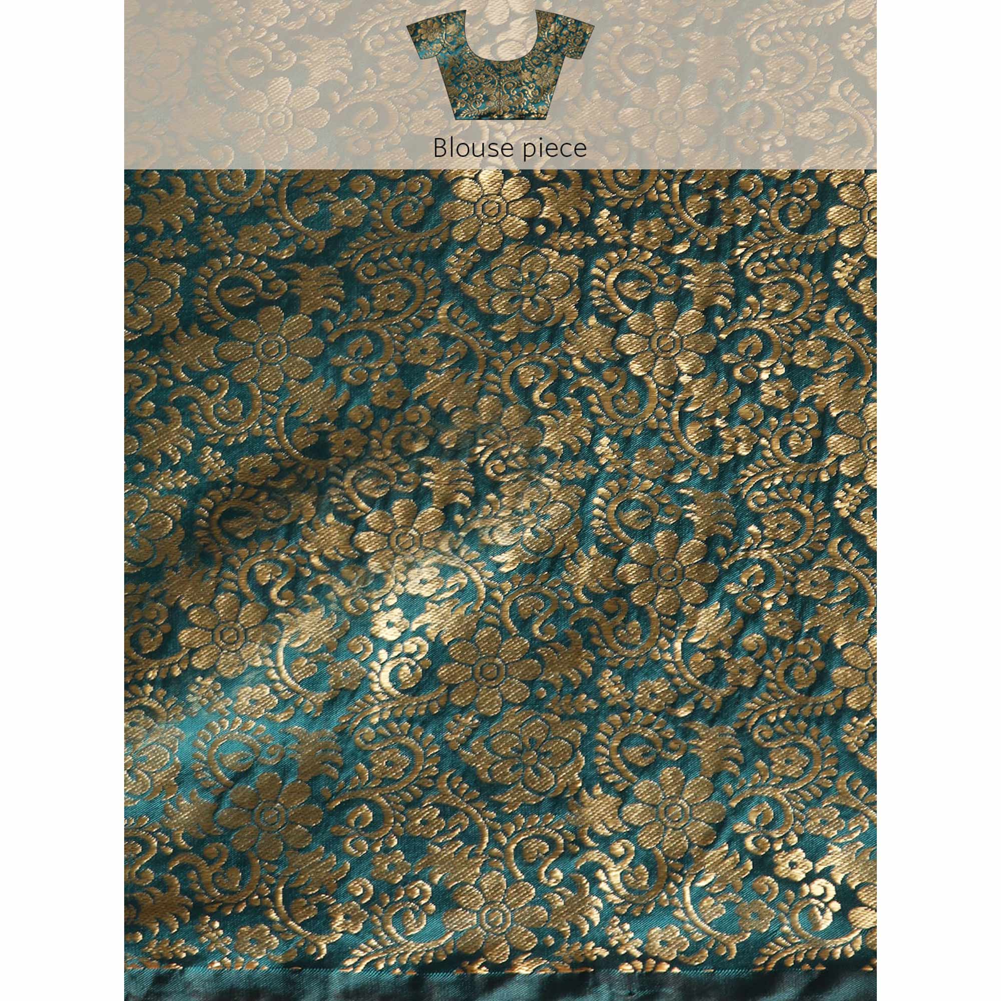 Blue Solid Vichitra Silk Saree With Fancy Border