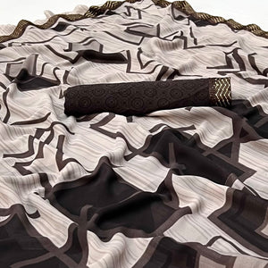 Grey Geometric Printed Georgette Saree