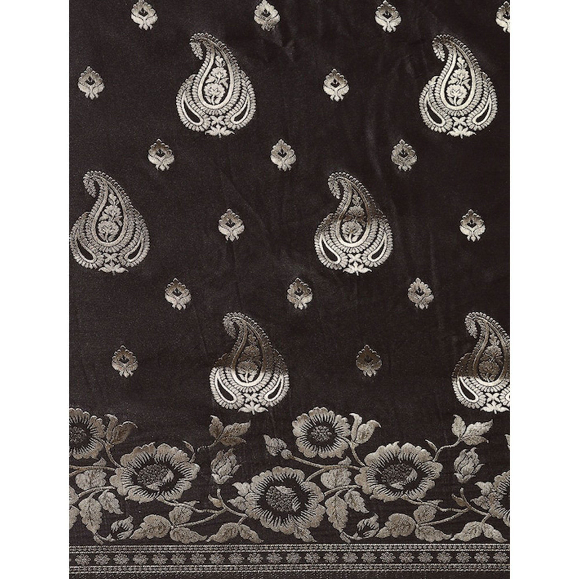 Black Woven Kanjivaram Silk Saree WithTassels